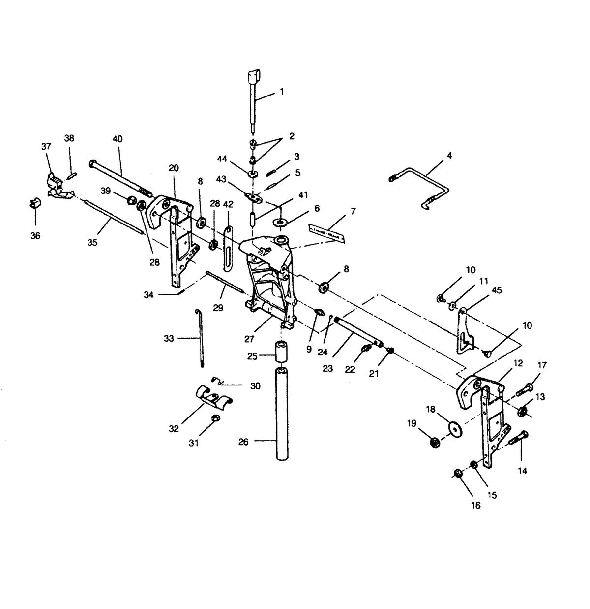 FORCE FORCE 1991 90 H.P. "C" MODELS SWIVEL BRACKET AND STERN BRACKETS MODELS WITHOUT POWER TRIM