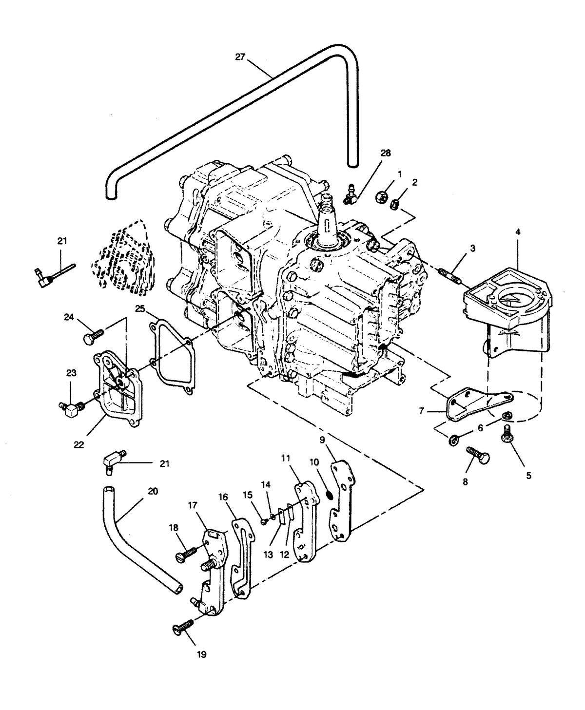 FORCE FORCE 1990 50 H.P. "D" MODELS RECIRCULATION SYSTEM AND STARTER BRACKETS