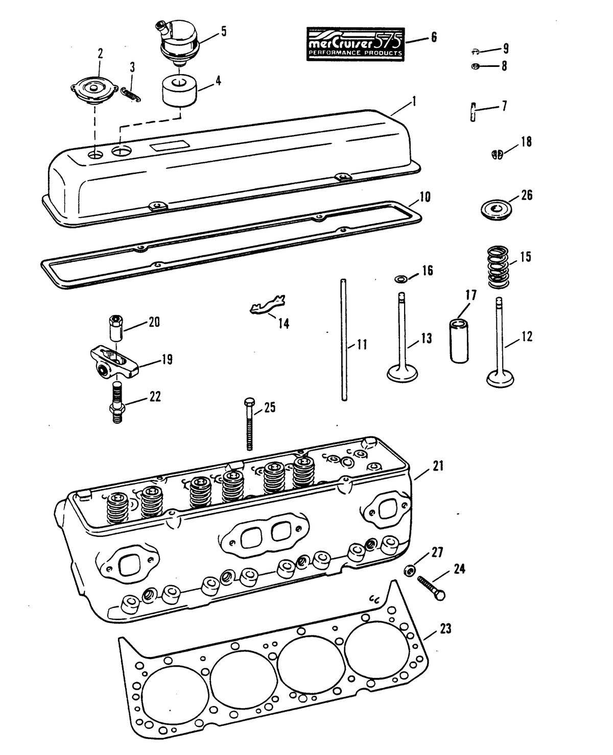 MERCRUISER 575 H.P. ENGINE (CARD 54) CYLINDER HEAD AND ROCKER COVER