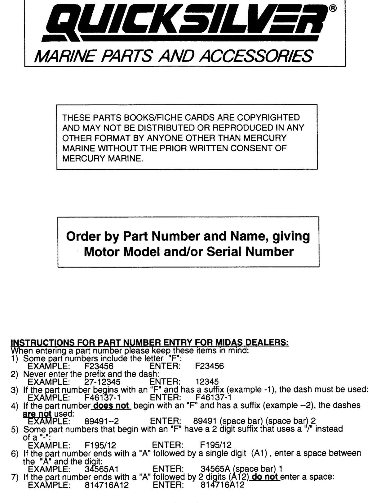FORCE 40/50 H.P. MISCELLANEOUS ENGINE PARTS