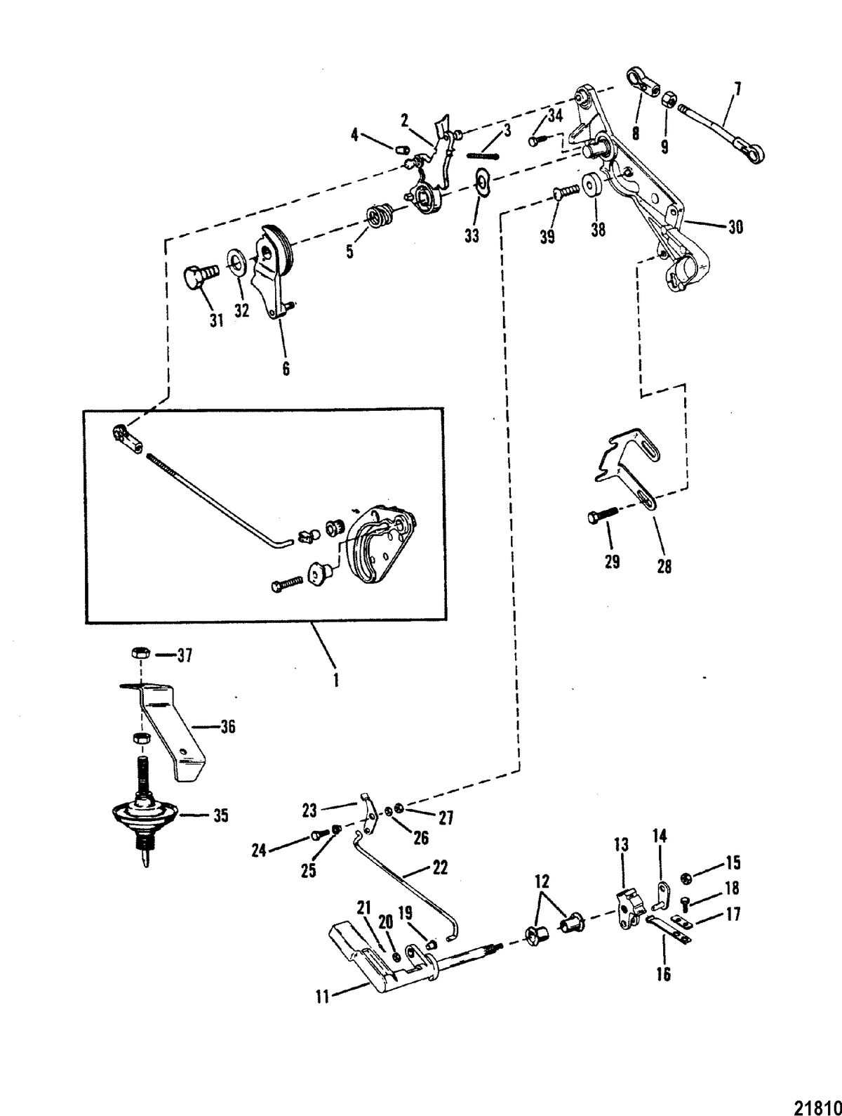 MERCURY/MARINER 20 H.P /25 H.P. SEA PRO /MARATHON 25 SUPER 15 Throttle and Shift Linkage(Side Shift)