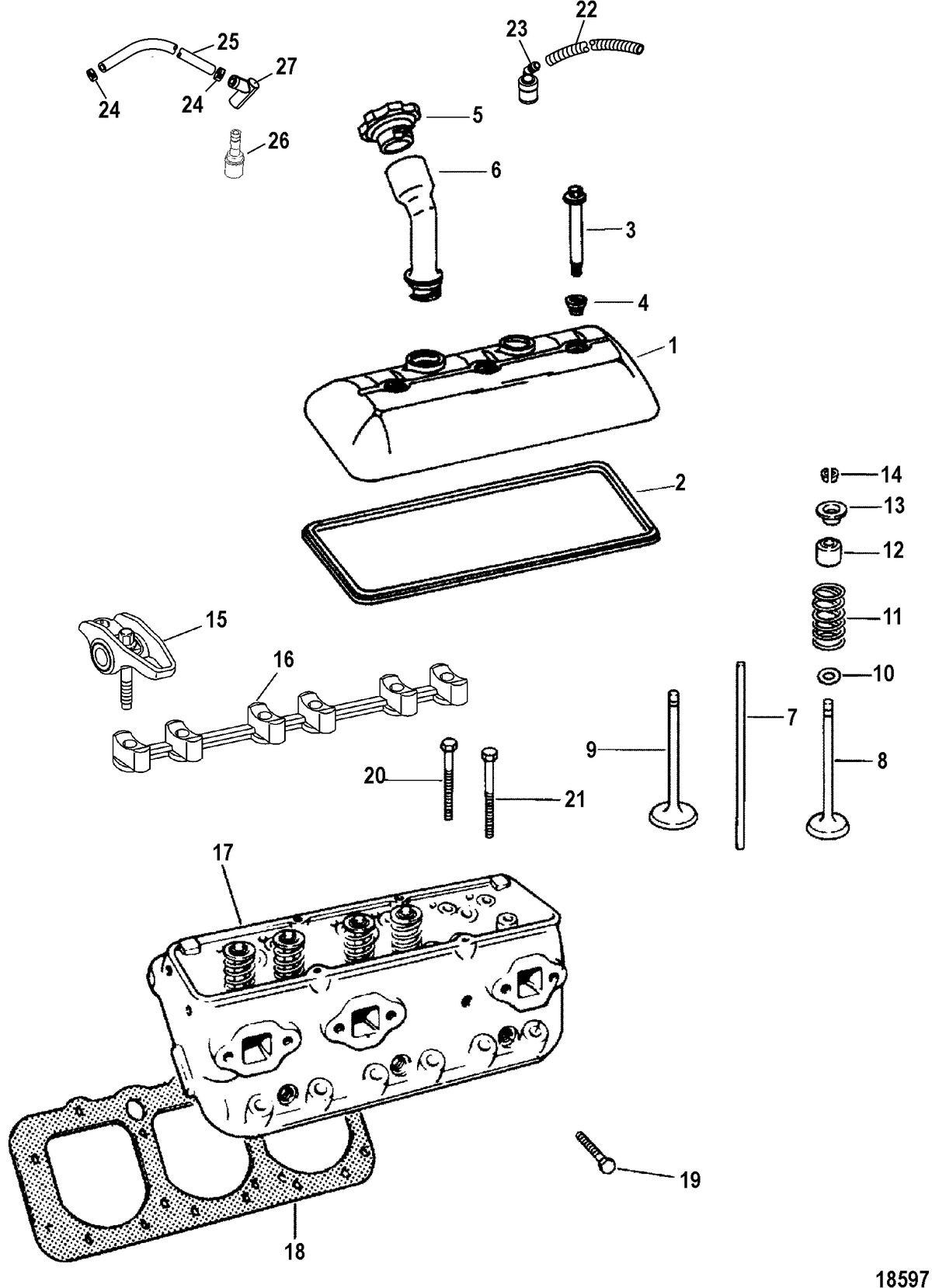 MERCRUISER 4.3L MPI ALPHA/BRAVO Cylinder Head and Rocker Cover