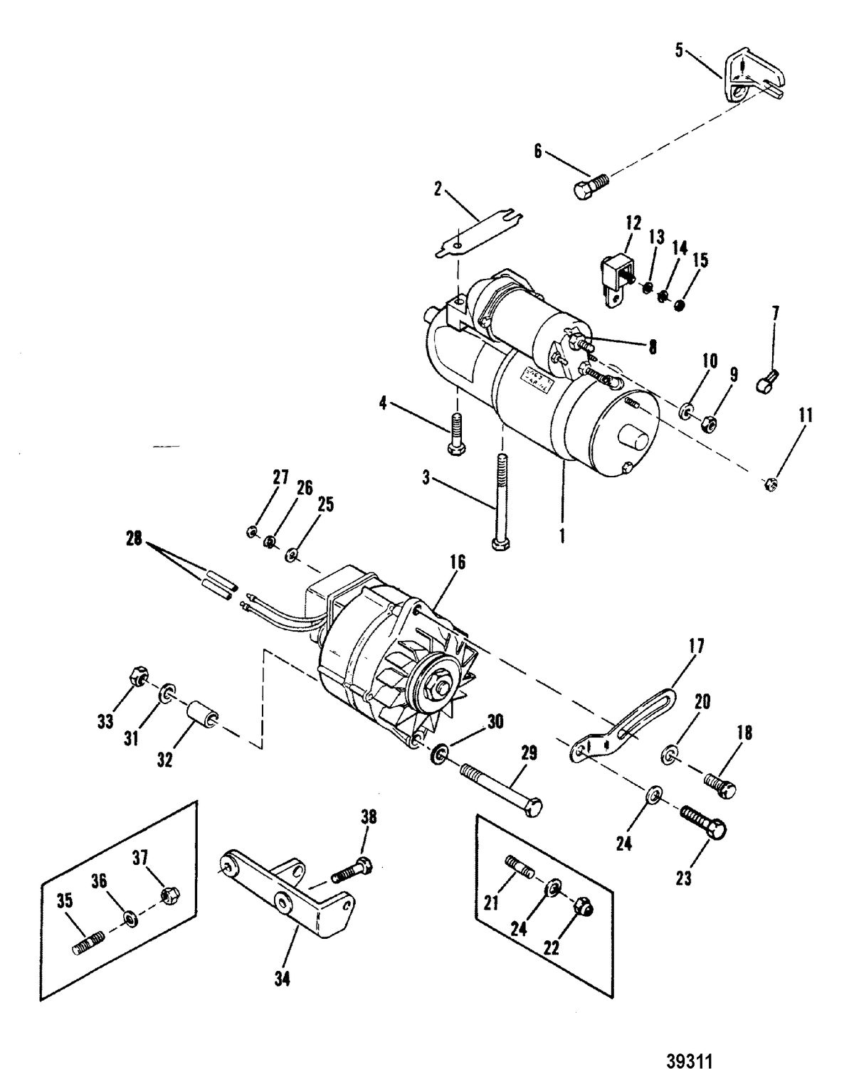 MERCRUISER 120 H.P./2.5L140 H.P./3.0L R/MR/ALPHA ONE STARTER MOTOR AND ALTERNATOR