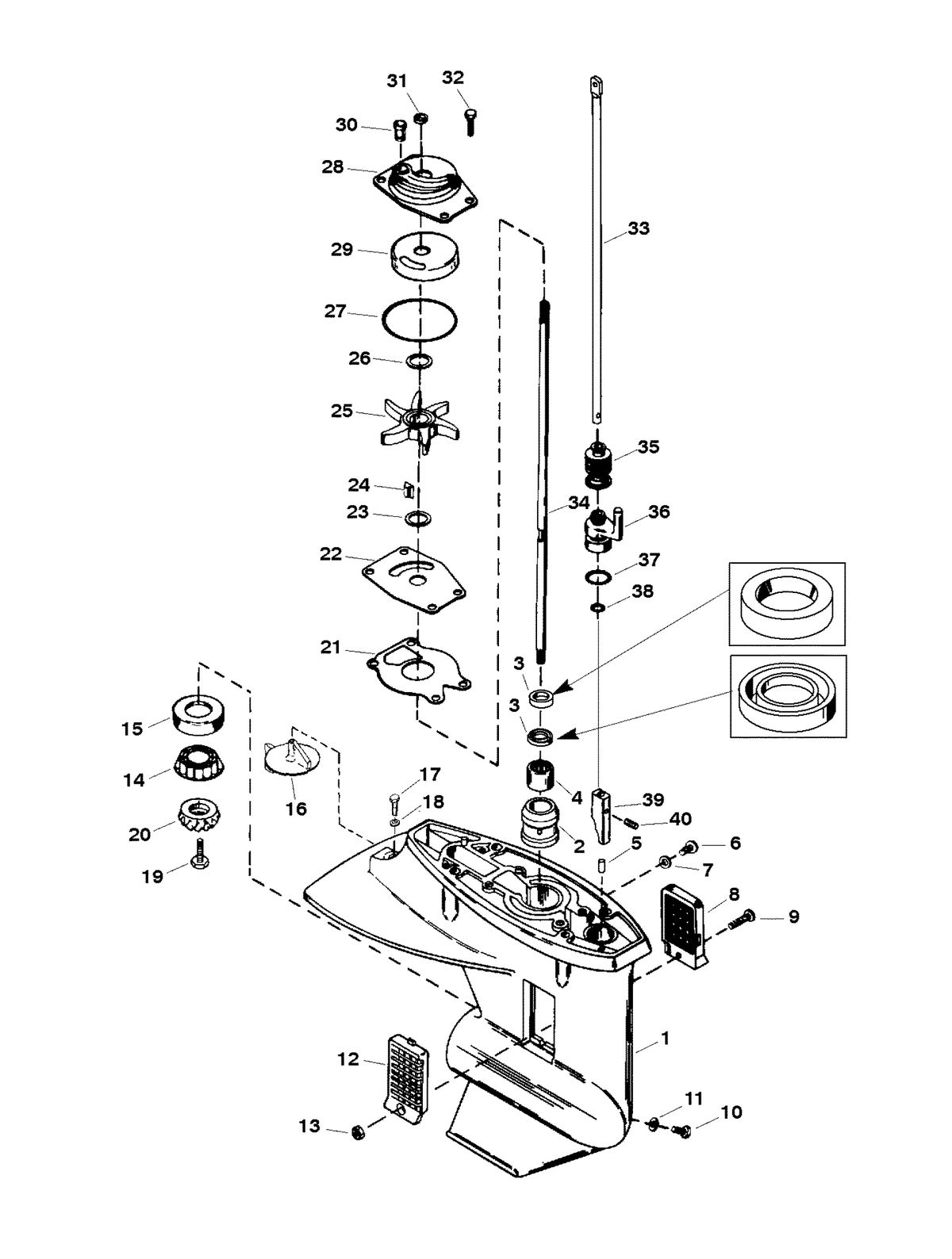 FORCE FORCE 25 H.P. (1998) GEAR HOUSING ASSEMBLY (DRIVESHAFT)