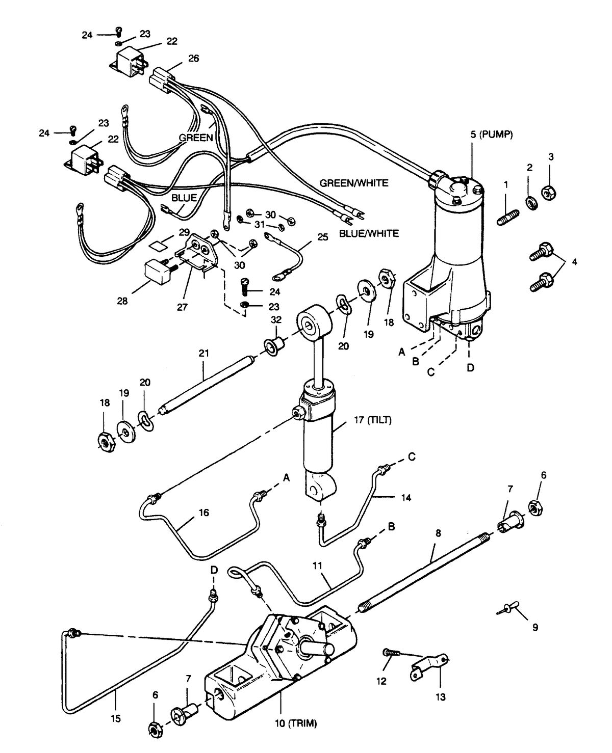 FORCE FORCE 1990 90 H.P. "B" MODELS POWER TRIM UNIT