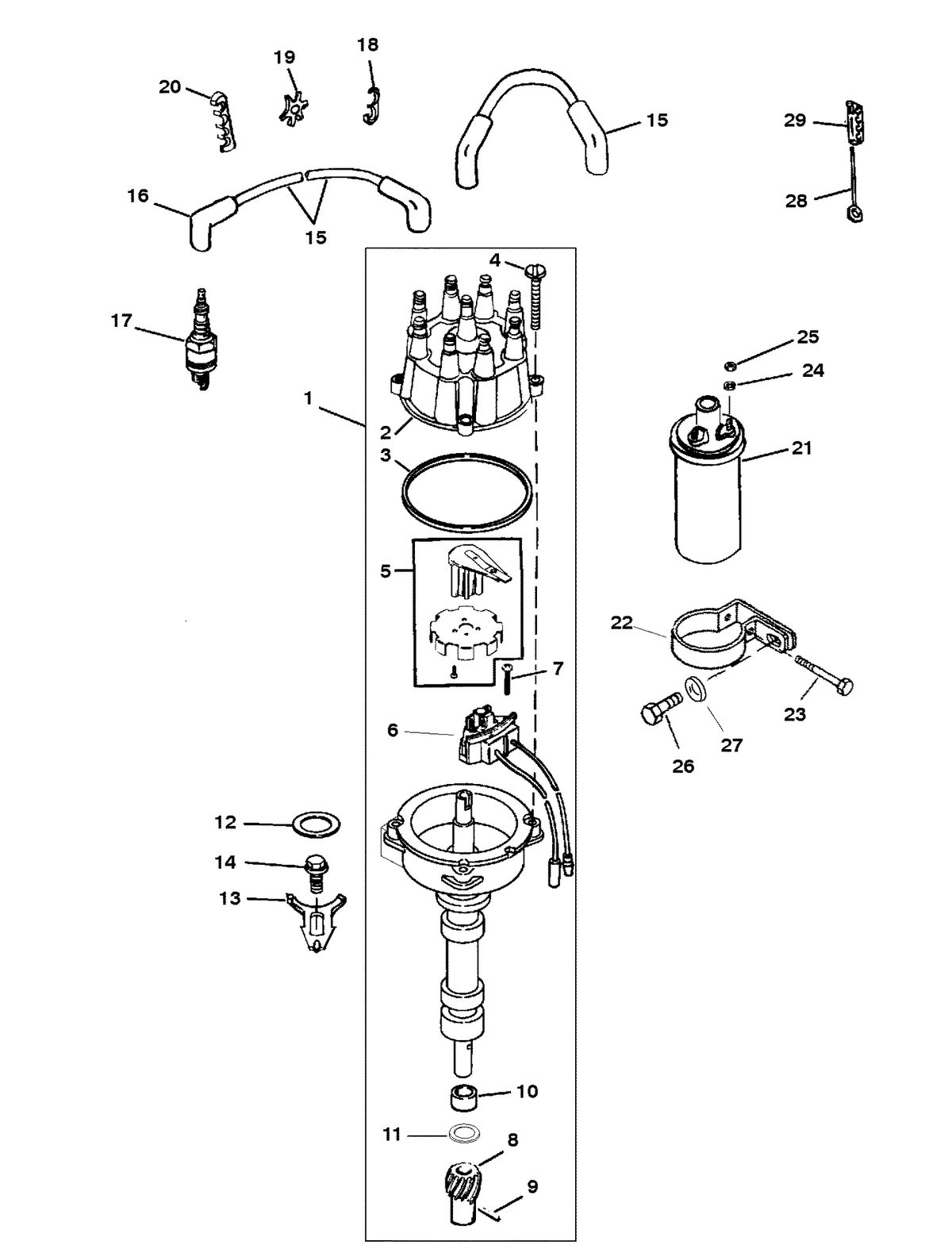 MERCRUISER 350 MAGNUM TOURNAMENT SKI (CARB) DISTRIBUTOR AND IGNITION COMPONENTS