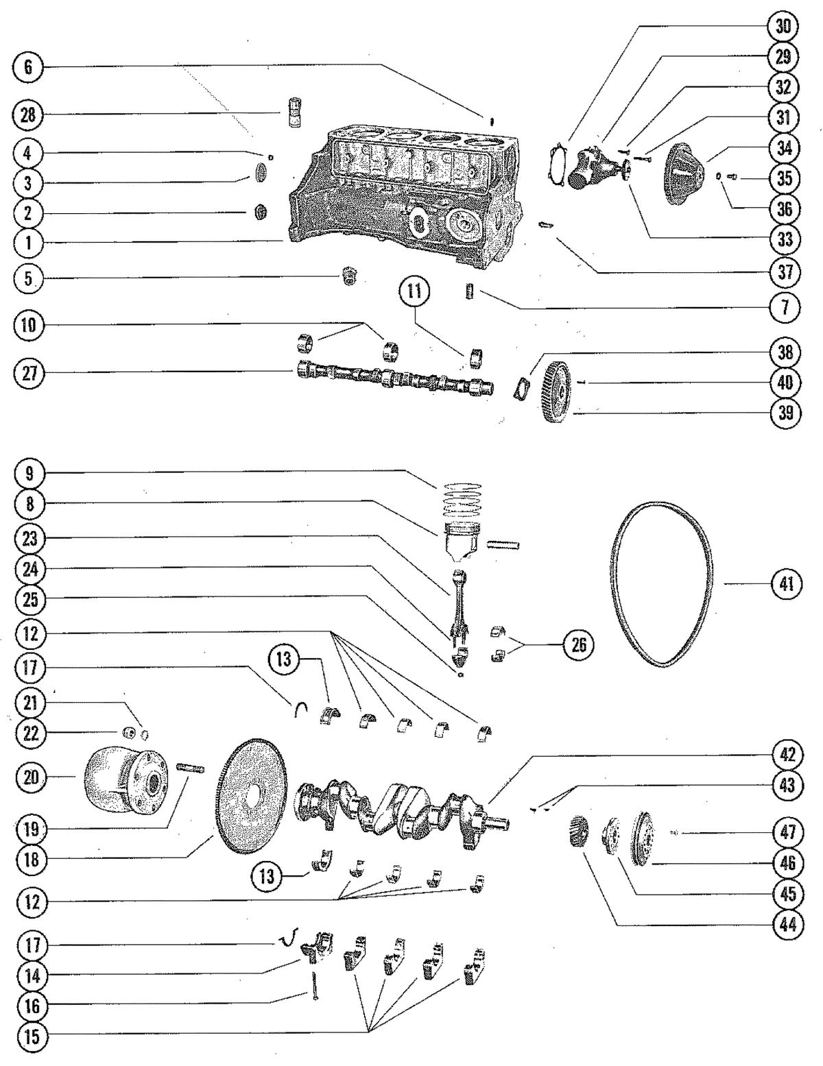 MERCRUISER 120 ENGINE CYLINDER BLOCK,PISTON AND CRANKSHAFT