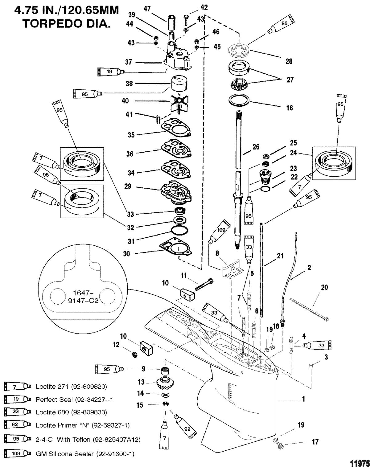 MERCURY/MARINER 135/150/175/200 XR6 MAGNUM III 105-140 JET Gear Housing(Driveshaft-Standard-S/N-0G438000 & Up)