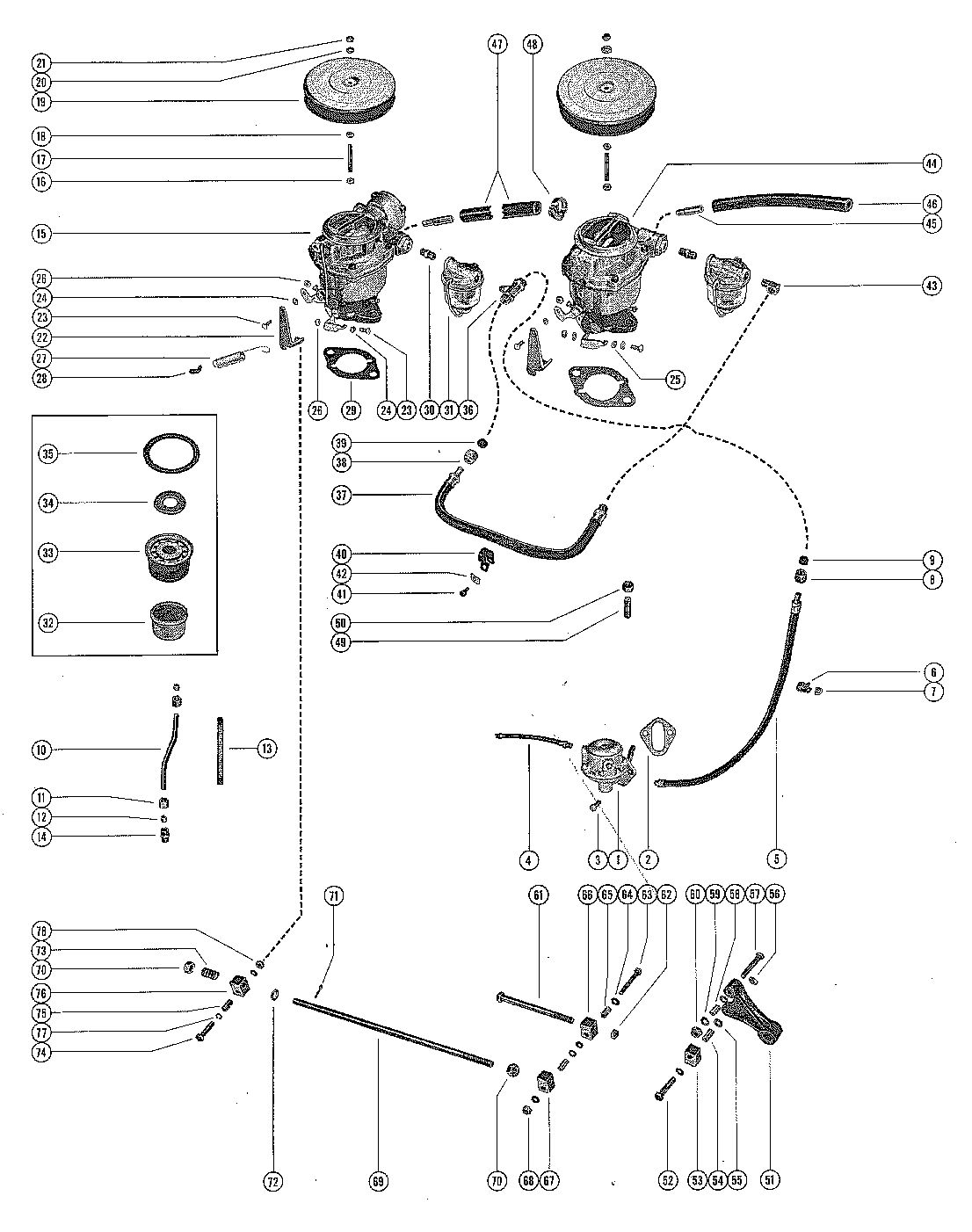 MERCRUISER 140 ENGINE (6 CYLINDER) FUEL PUMP, FUEL FILTER AND CARBURETOR
