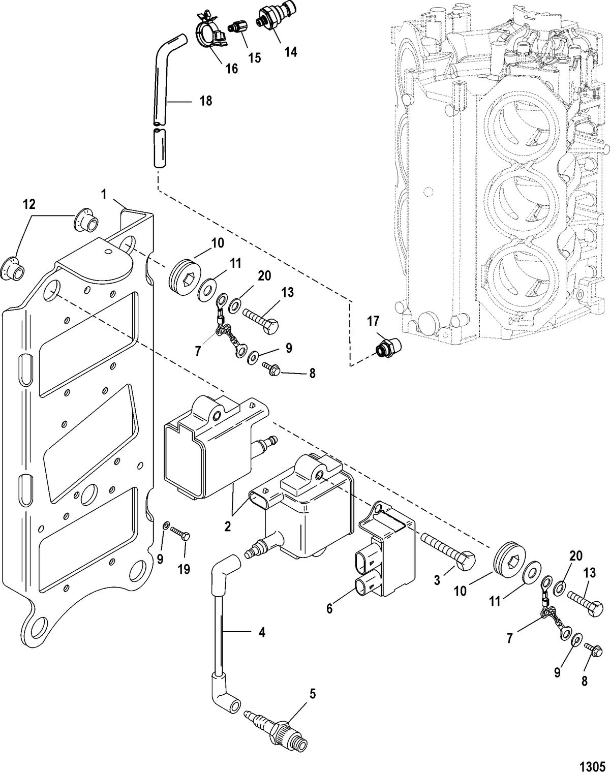 MERCURY/MARINER 200/225 DFI (3.0L)(DTS) Coil Plate(Serial Number 0T979999 and Below)