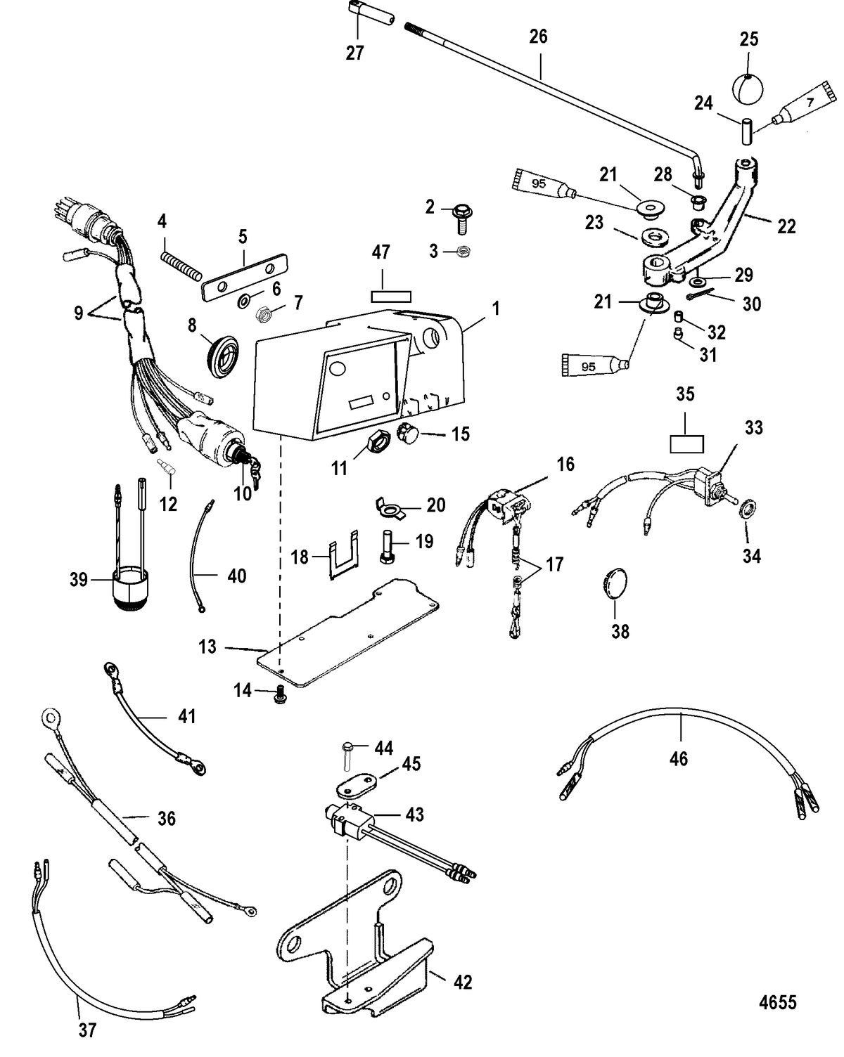 MERCURY/MARINER 75/90 HP 65 JET (3 CYLINDER) Steering Handle Components