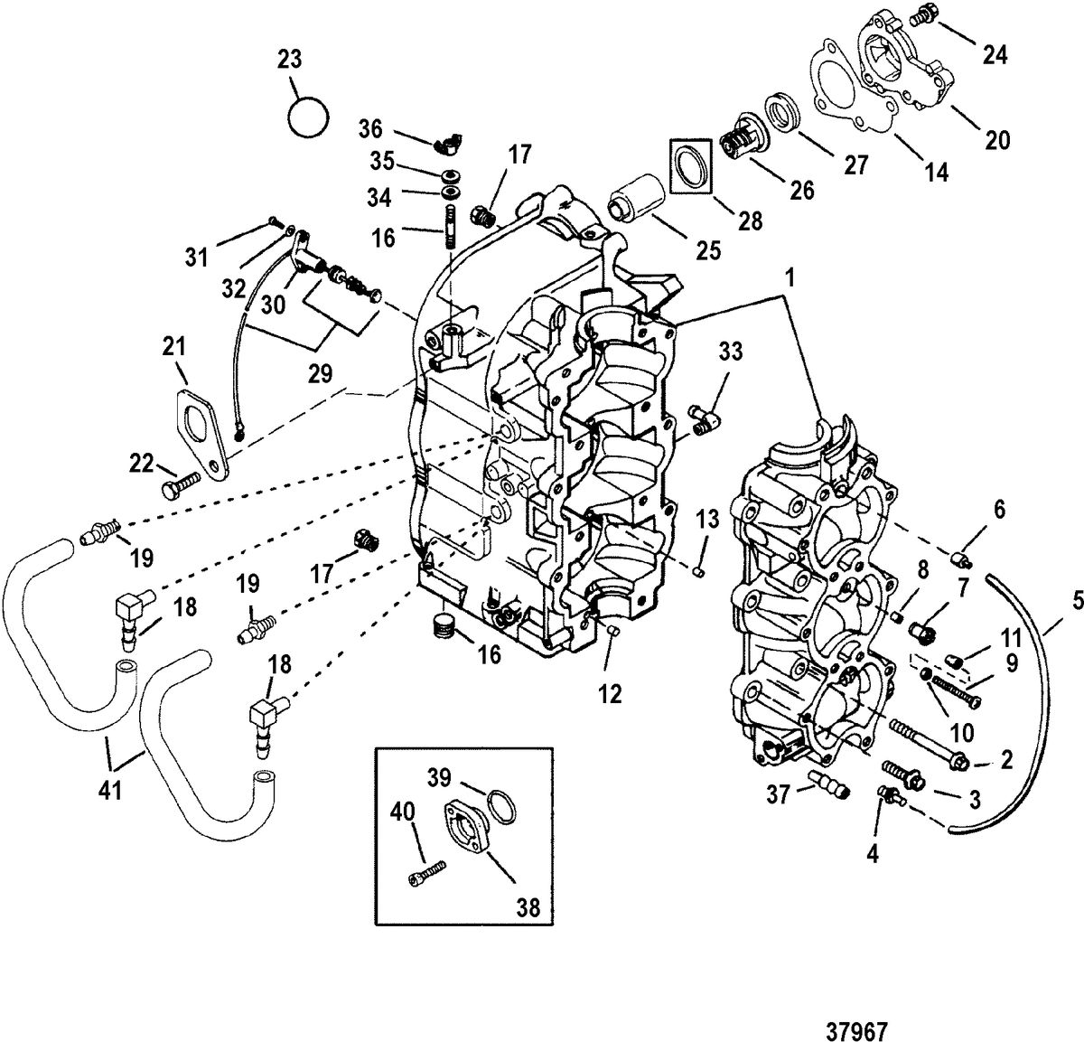 MERCURY/MARINER 40/50 H.P. JET 30 (3 CYL.) CYLINDER BLOCK AND CRANKCASE