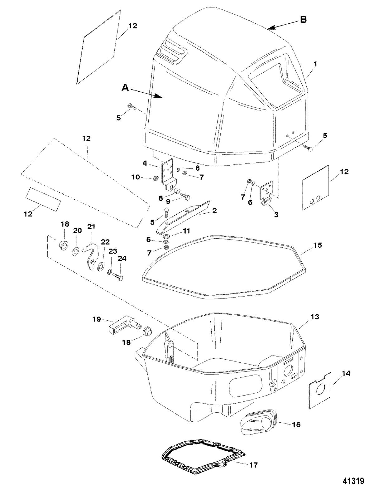 MERCURY/MARINER 25 H.P. (3 CYL.)(INTERNATIONAL) COWL ASSEMBLY, TOP AND BOTTOM