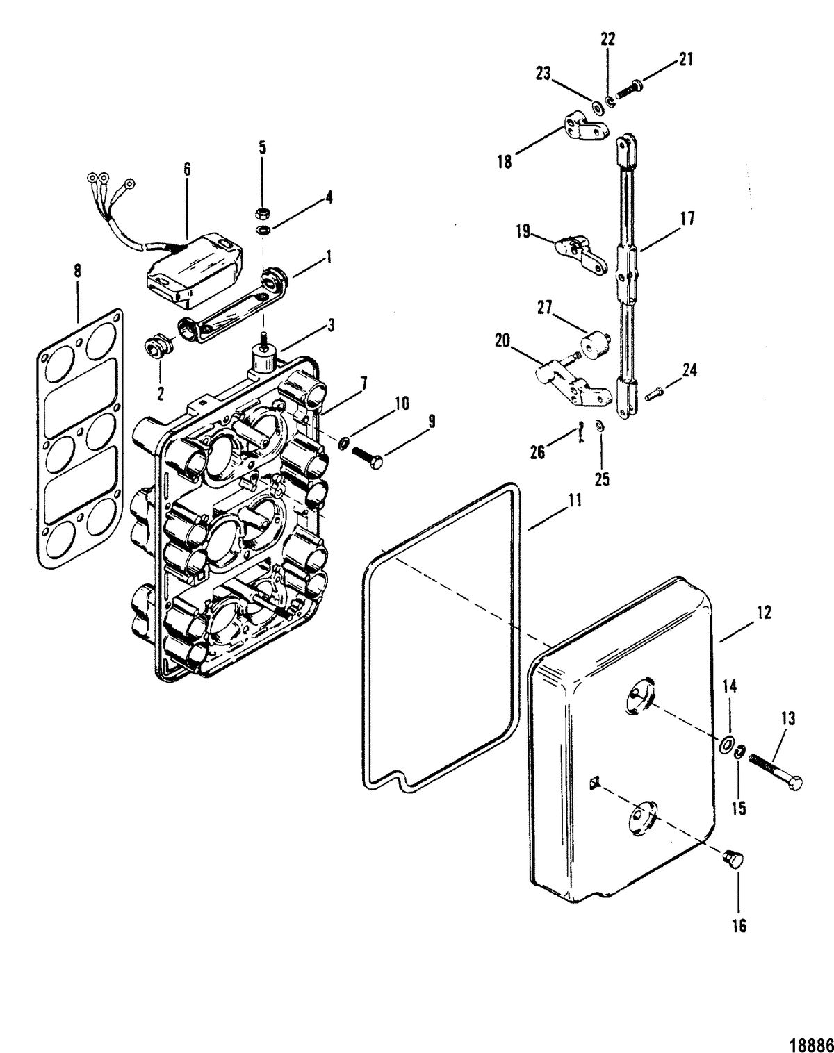 MERCURY/MARINER 175 H.P. V-6 (1976-1988 COMBINED BOOKS) Choke Plate and Throttle Levers(Design II)