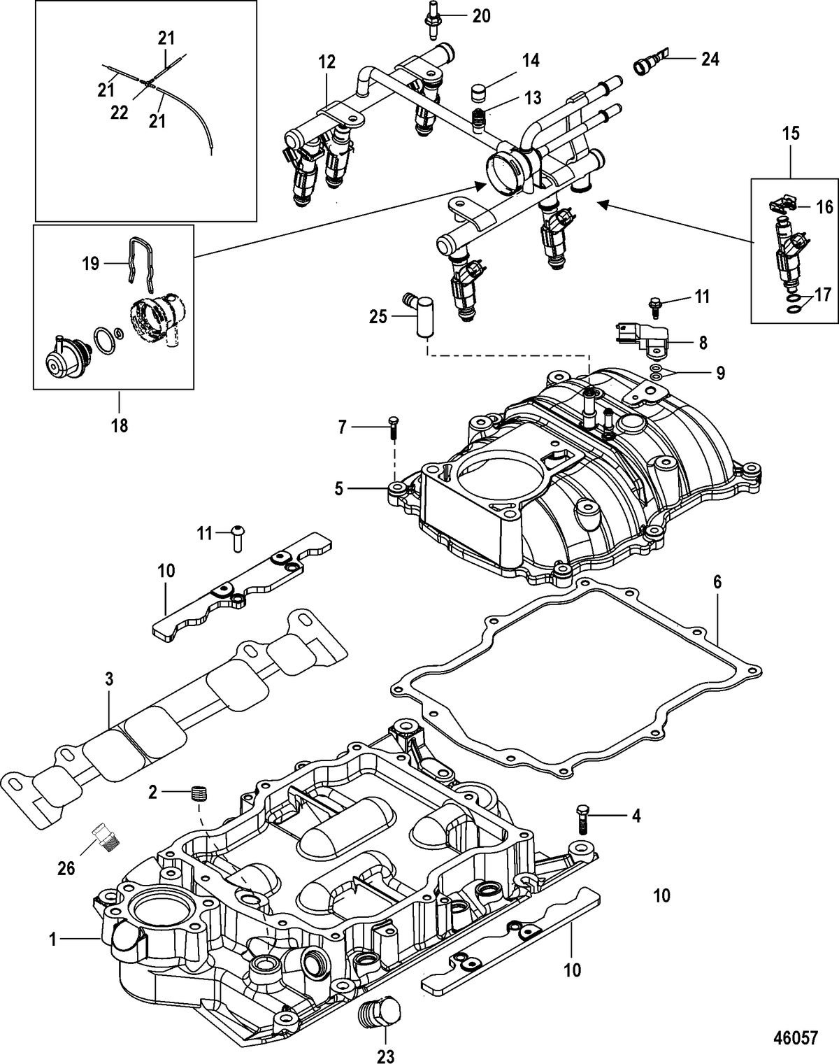 MERCRUISER 4.3L MPI ALPHA/BRAVO EC Intake Manifold and Fuel Rail