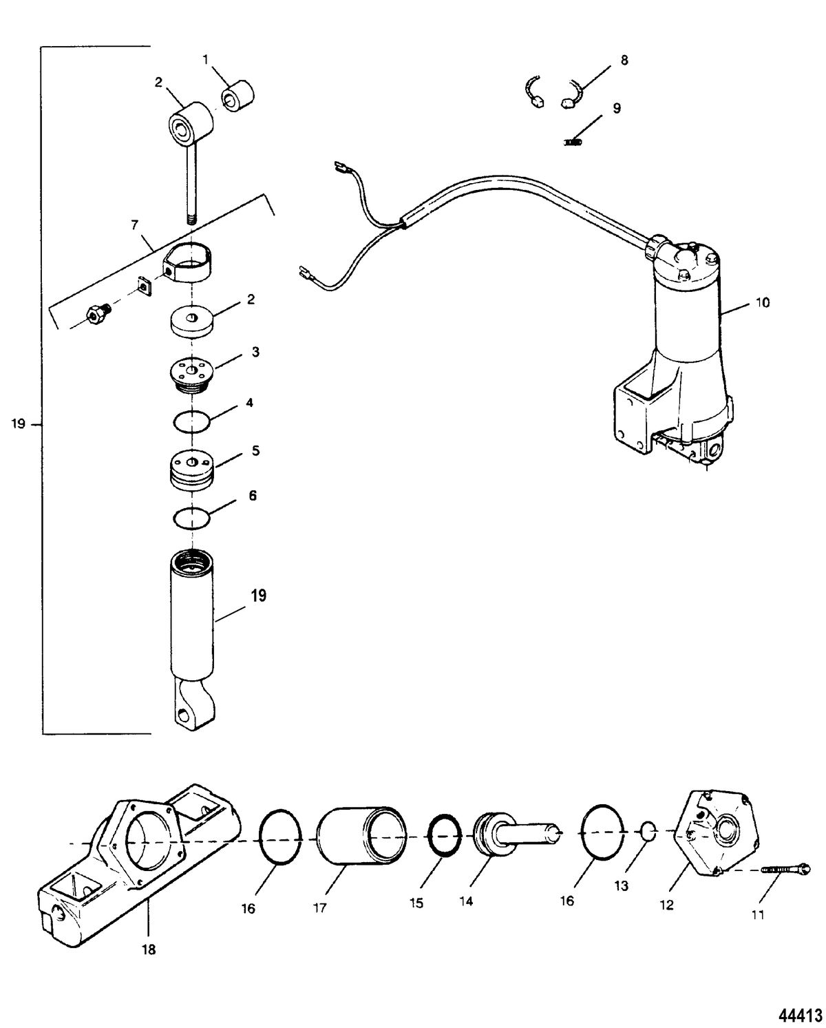 FORCE 90 HP A-MODELS (1990) FORCE Tilt Cylinder, Trim Cylinder, Motor and Pump