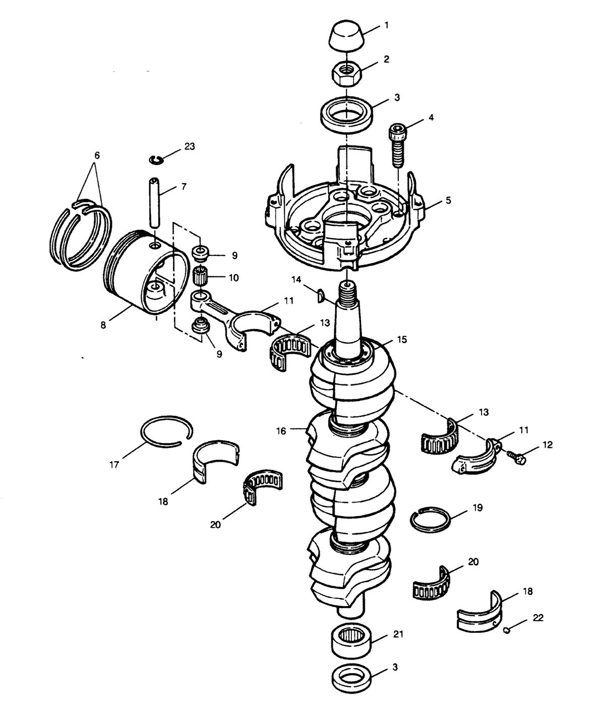 FORCE FORCE 1990 120 H.P. "B" MODEL L-DRIVE CRANKSHAFT AND PISTON