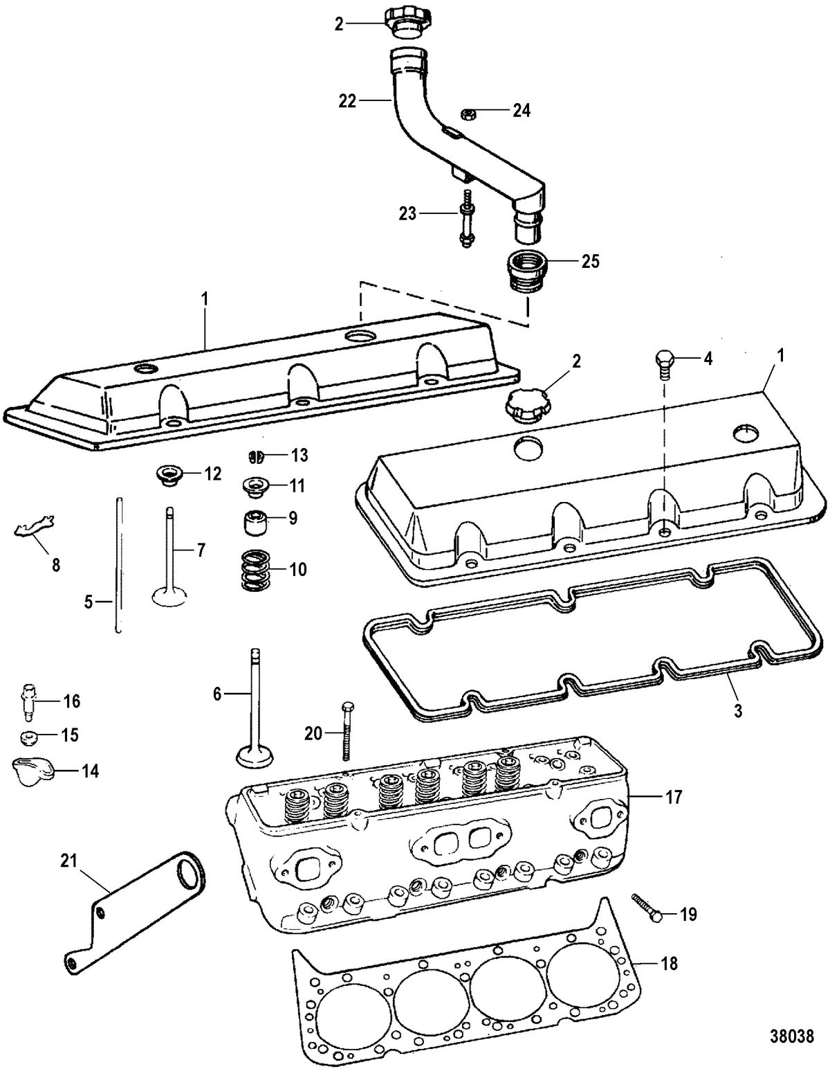 MERCRUISER 7.4L EFI (MIE) HURTH/BORG WARNER (GEN VI) CYLINDER HEAD AND ROCKER COVER