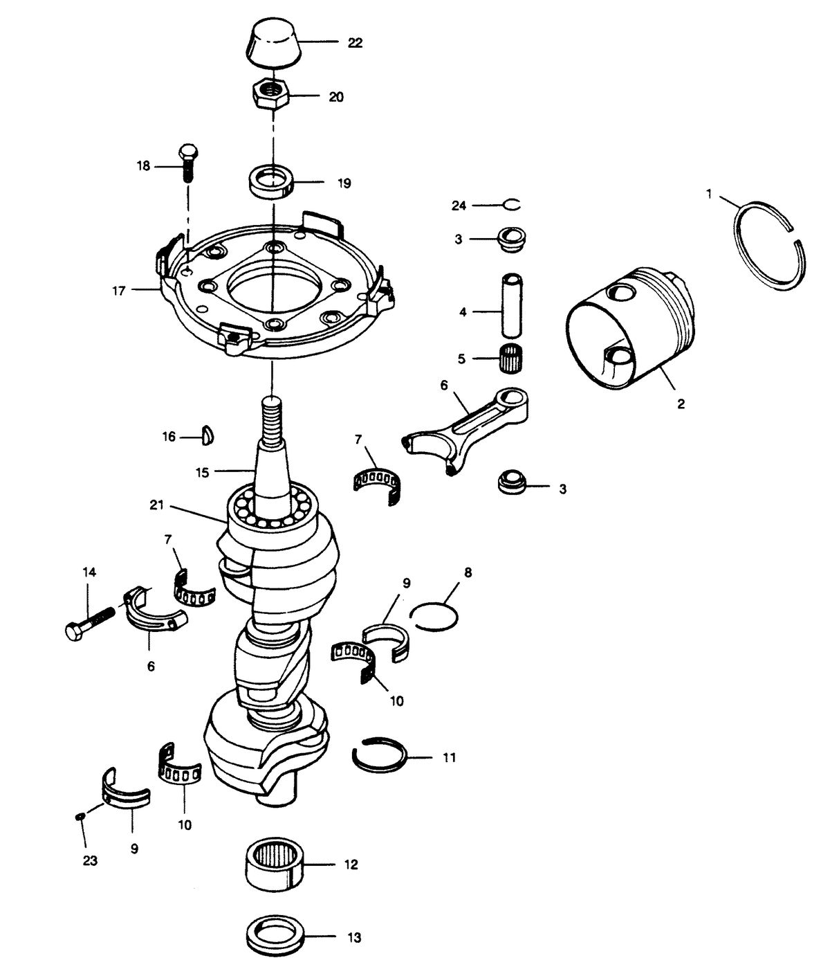 FORCE FORCE 1990 90 H.P. "C" MODEL L-DRIVE CRANKSHAFT AND PISTON