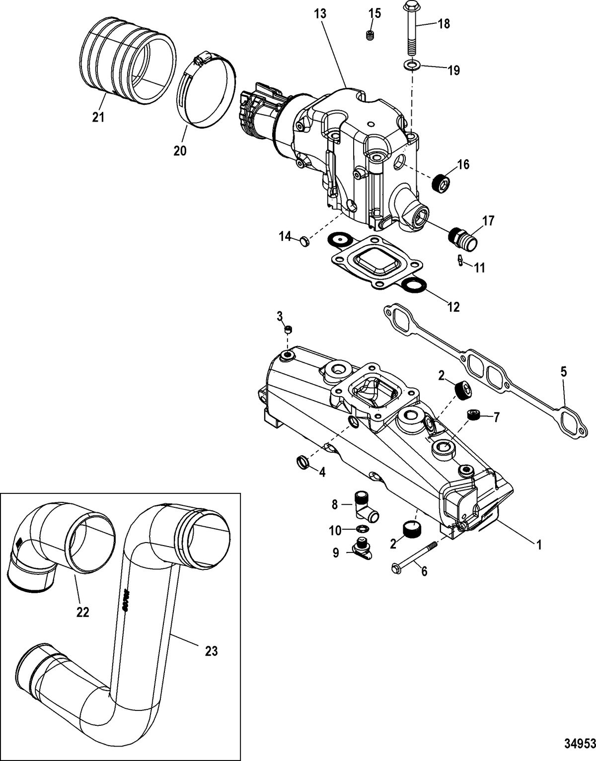 MERCRUISER SCORPION 350/377 Exhaust Manifold, Elbow And Pipes - Air Actuated Drain