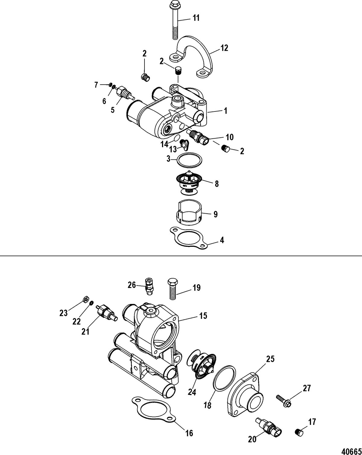 MERCRUISER 5.7/6.2L MPI INBOARD Thermostat and Housing
