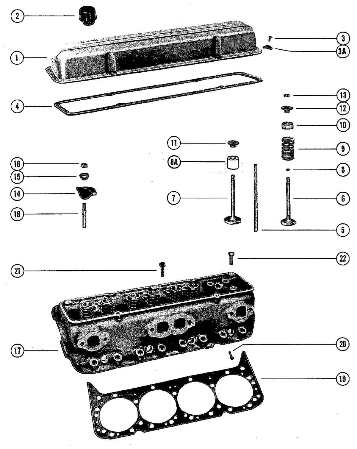 MERCRUISER 898 (STERN DRIVE) 198 (INBOARD) ENGINE ROCKER COVER AND CYLINDER HEAD