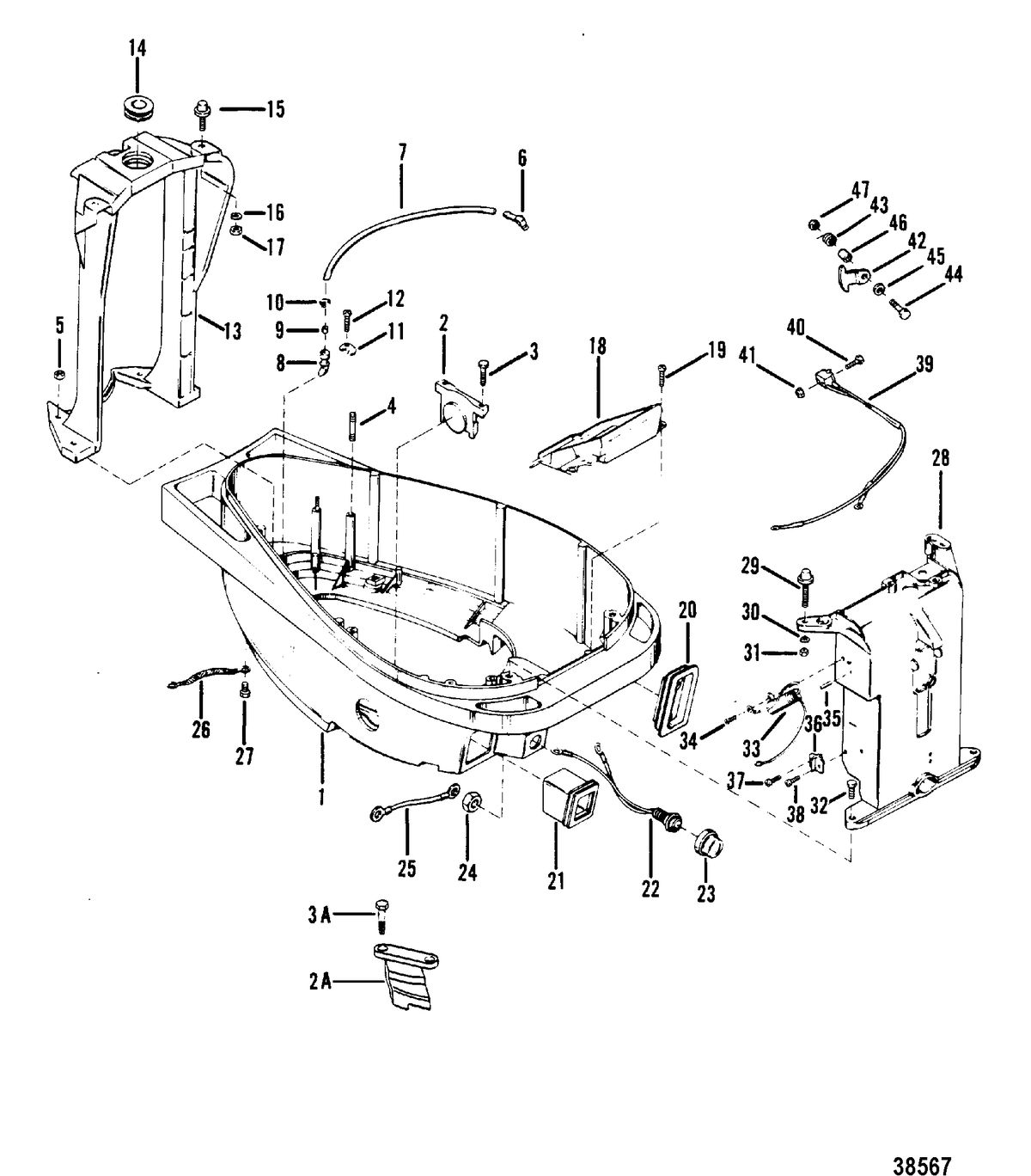 MERCURY/MARINER 45/50 HP BOTTOM COWL AND SUPPORT BRACKETS