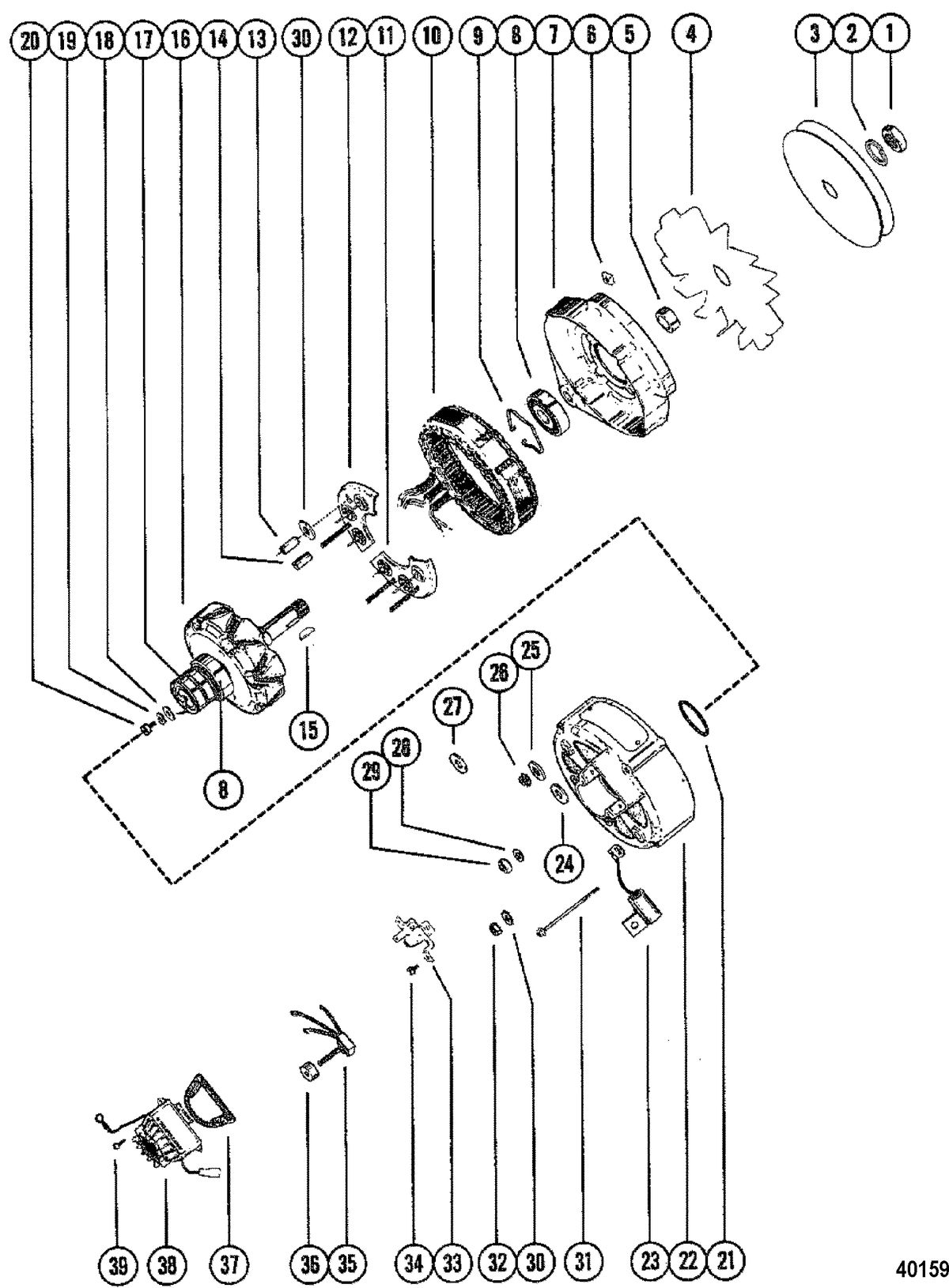 MERCRUISER 260 ENGINE (G.M.) ALTERNATOR ASSEMBLY, COMPLETE (MOTOROLA)