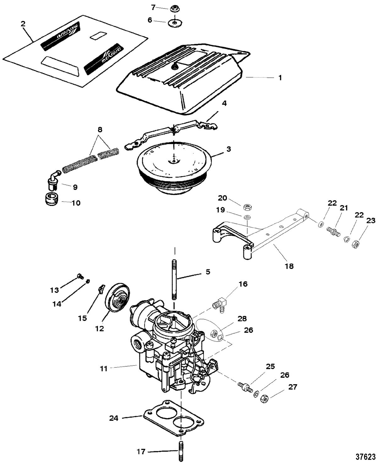 MERCRUISER 5.7L 2BBL 5.7LX 4BBL 350 MAG ALPHA/BRAVO CARBURETOR/THROTTLE LINKAGE(2 BARREL)