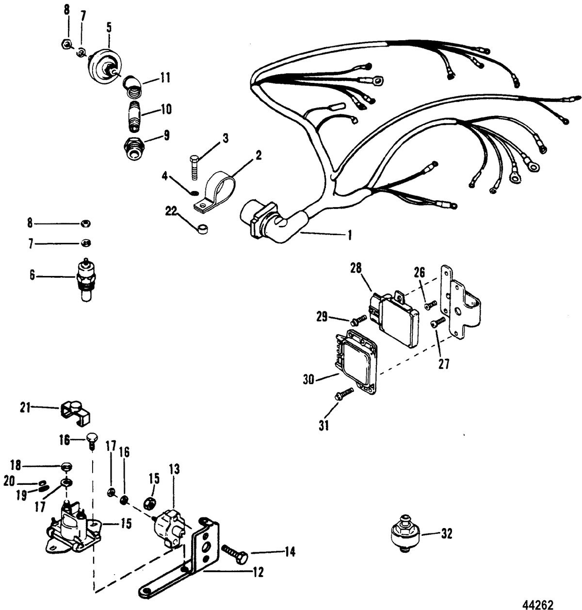 MERCRUISER 7.4L (MIE) HURTH/BORG WARNER (GEN V) WIRING HARNESS & ELECTRICAL COMPONENTS(THUNDERBOLT V IGN.)