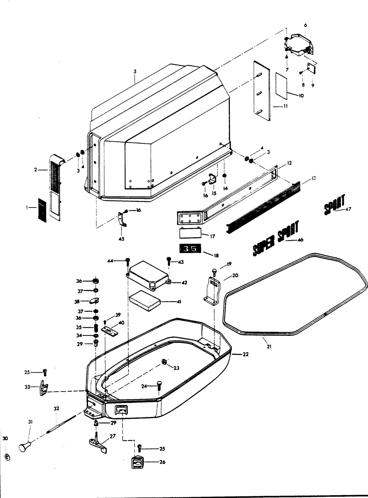 CHRYSLER 35 H.P. 45 H.P. ENGINE COVER AND SUPPORT PLATE