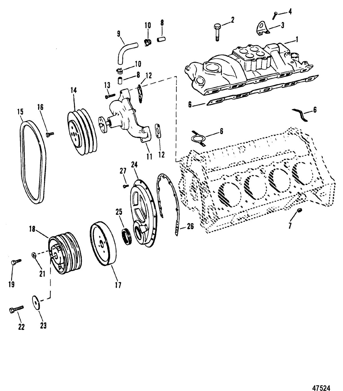 MERCRUISER 502 MAGNUM BRAVO ENGINE (GEN V) INTAKE MANIFOLD AND FRONT COVER
