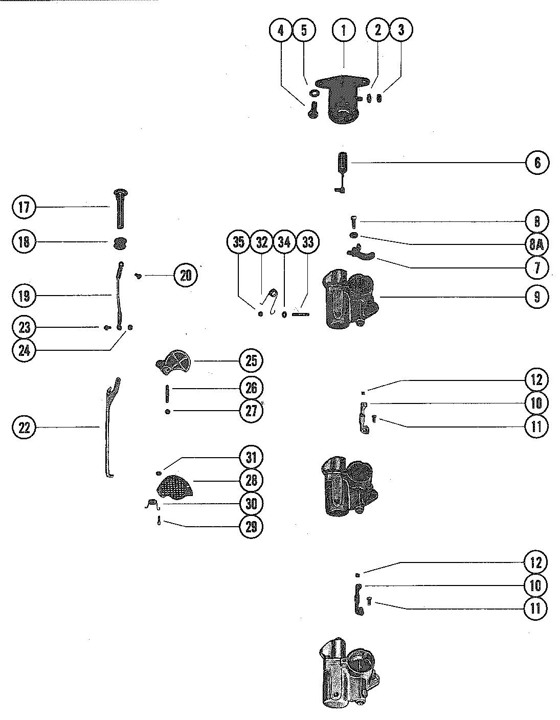 MERCURY MERC 140 CARBURETOR LINKAGE AND CHOKE SOLENOID