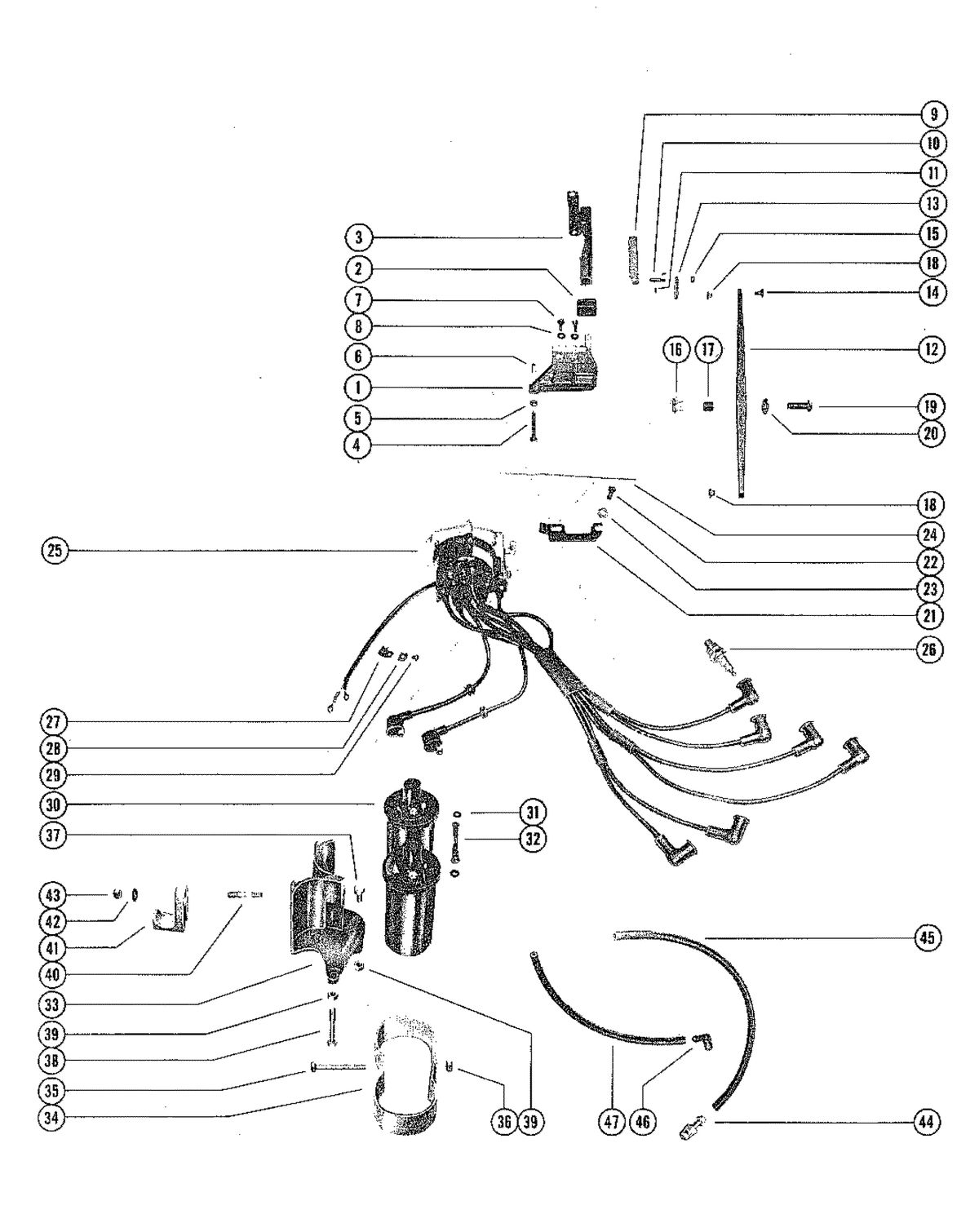 MERCURY MERC 800 DISTRIBUTOR VERTICAL LINKAGE AND IGNITION COILS