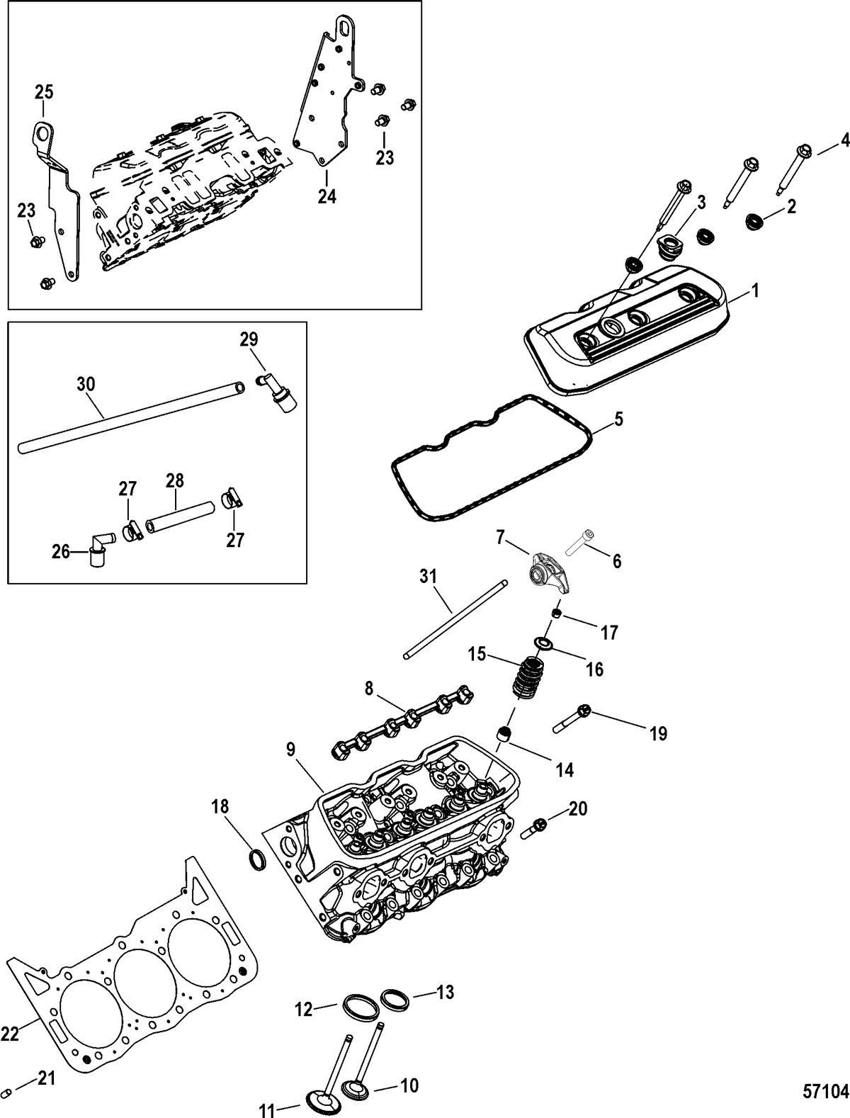 MERCRUISER 4.5L MPI ALPHA/BRAVO Cylinder Head and Rocker Cover