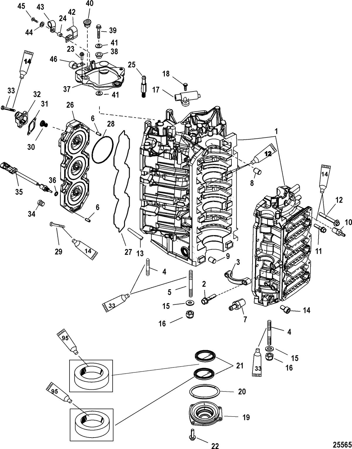 MERCURY 225/250 PRO XS (3.0L) Cylinder Block and End Cap