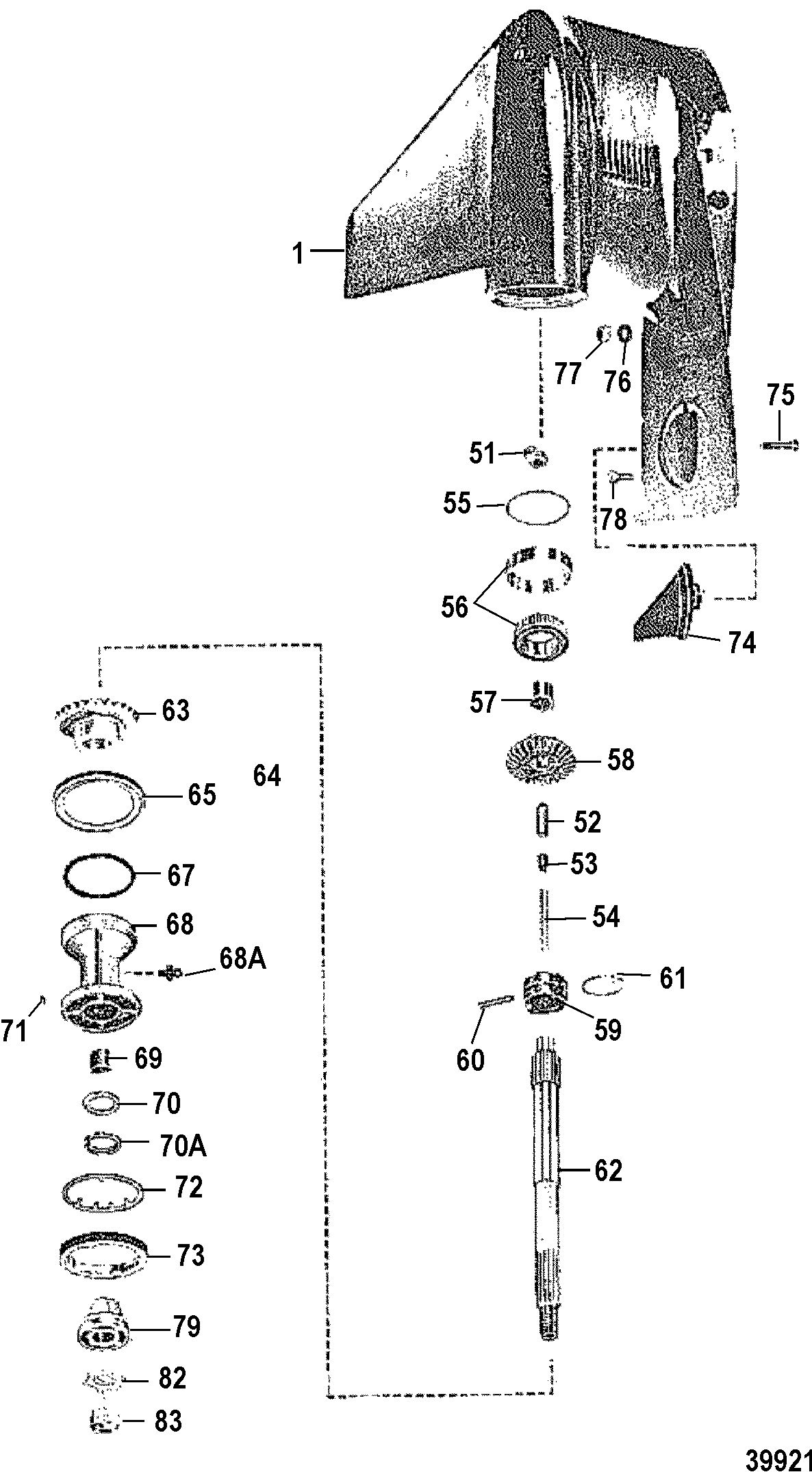 MERCURY MERC 80 GEAR HOUSING(PROPELLER SHAFT)