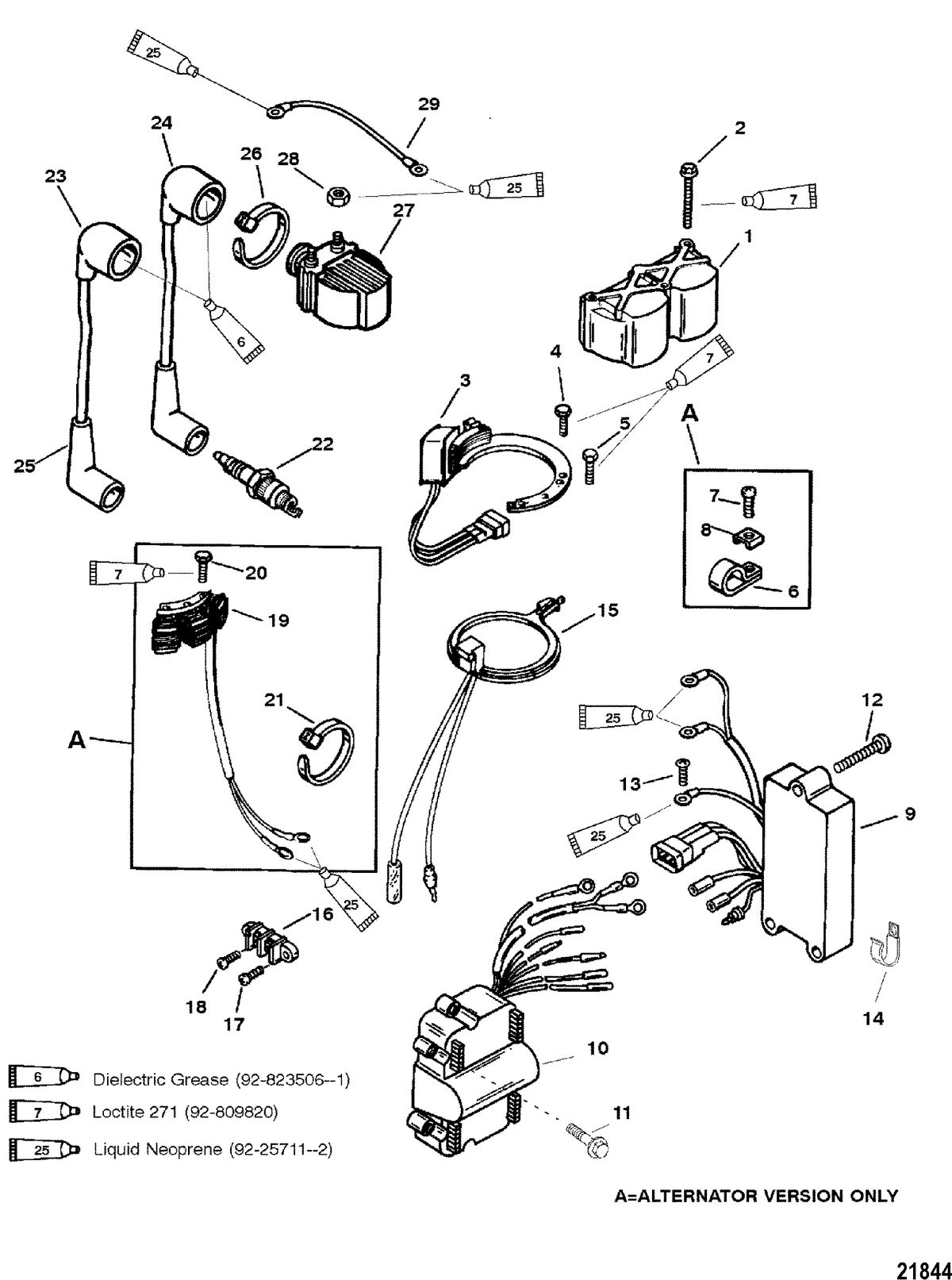 MERCURY/MARINER 20/25/JET 20/SUPER 15/15XD/25 SEAPRO/MARATHON  2 CYLINDER Ignition/Electrical Components