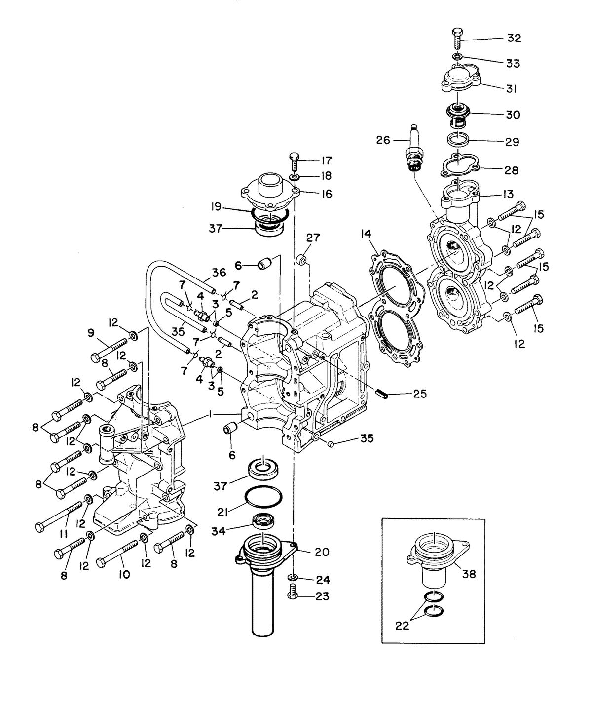 MARINER 8A HORSEPOWER CRANKCASE AND CYLINDER HEAD