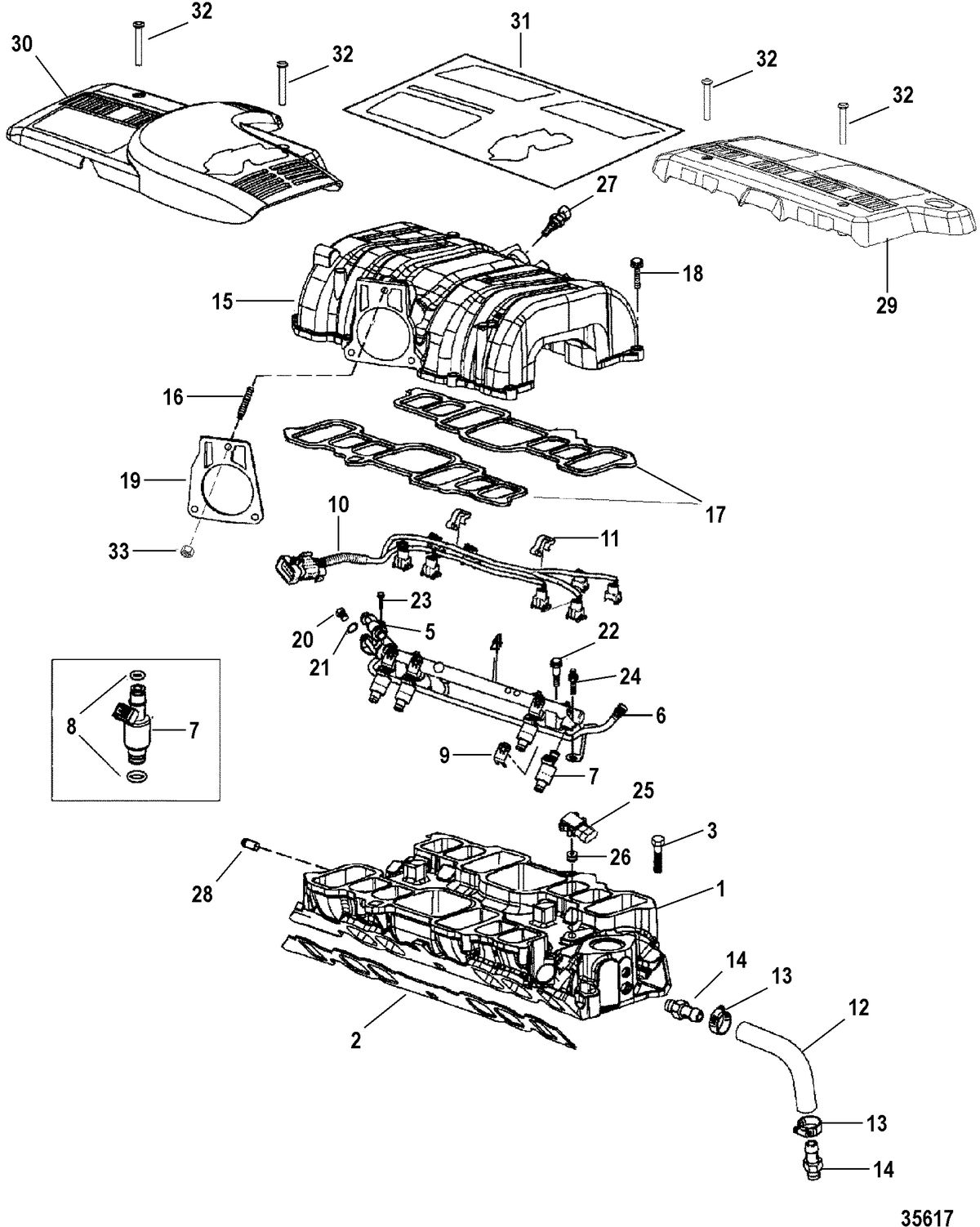 MERCRUISER 7.4L MPI BRAVO L29 (GEN VI) INTAKE MANIFOLD AND INTAKE PLENUM