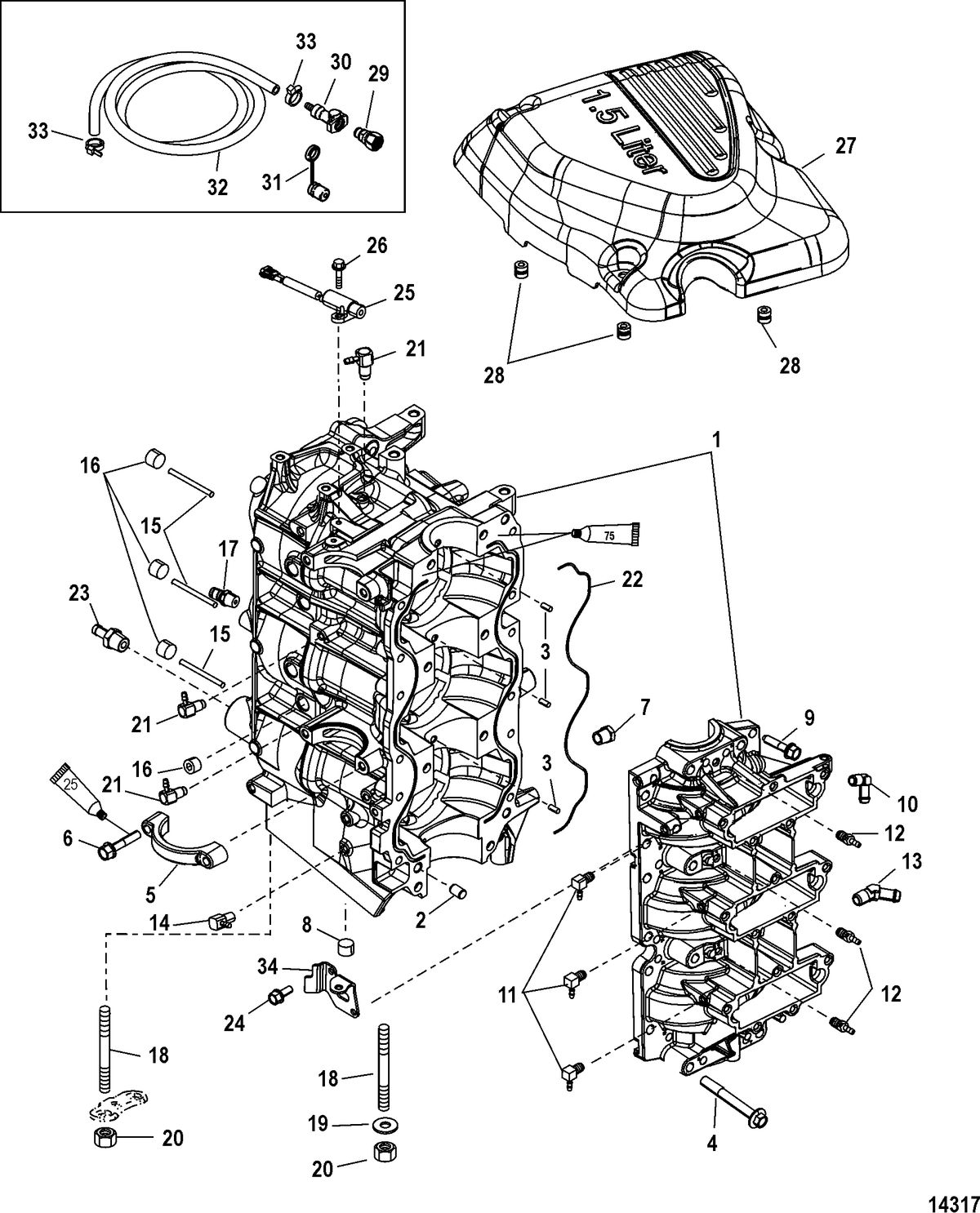 MERCURY/MARINER 75/90/115 DFI 1.5L (3 CYLINDER) Cylinder Block and Crankcase