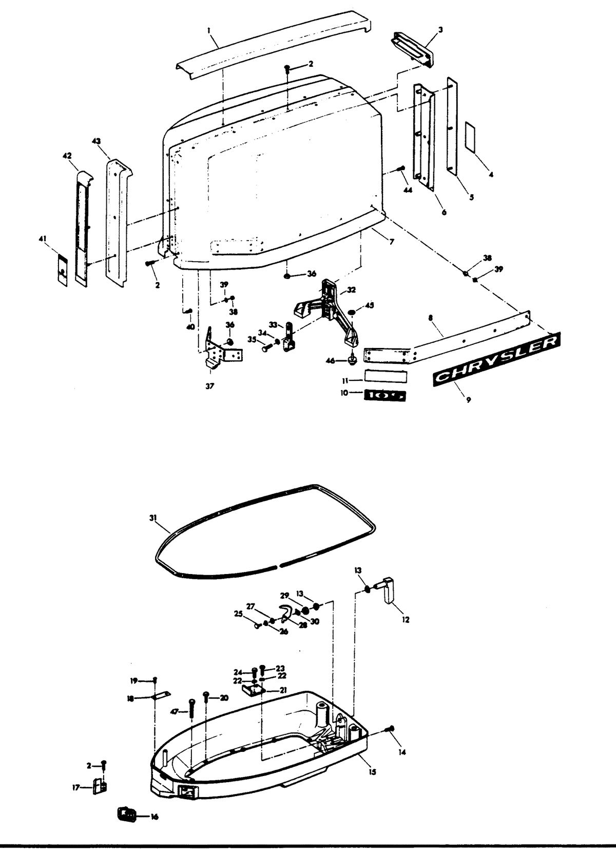 CHRYSLER 105 H.P. 120 H.P. 135 H.P. ENGINE COVER AND SUPPORT PLATE