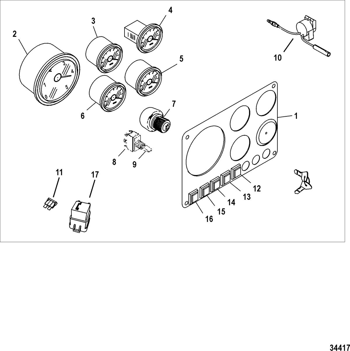 MERCRUISER D1.7L DTI STERNDRIVE (ALPHA) Instrument Panel Kit Components, Full