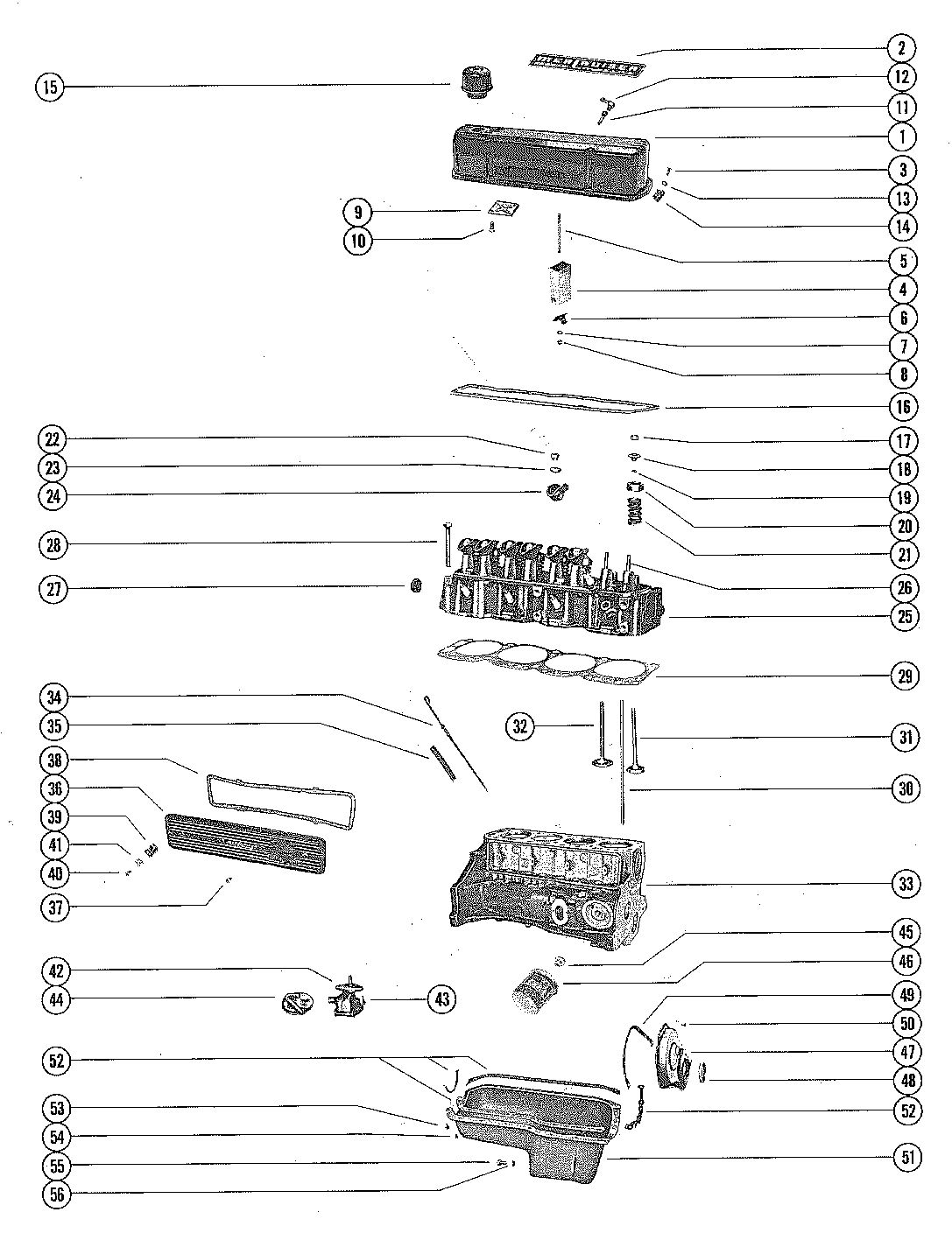 MERCRUISER 140 ENGINE (4 CYLINDER) CYLINDER HEAD AND OIL PAN