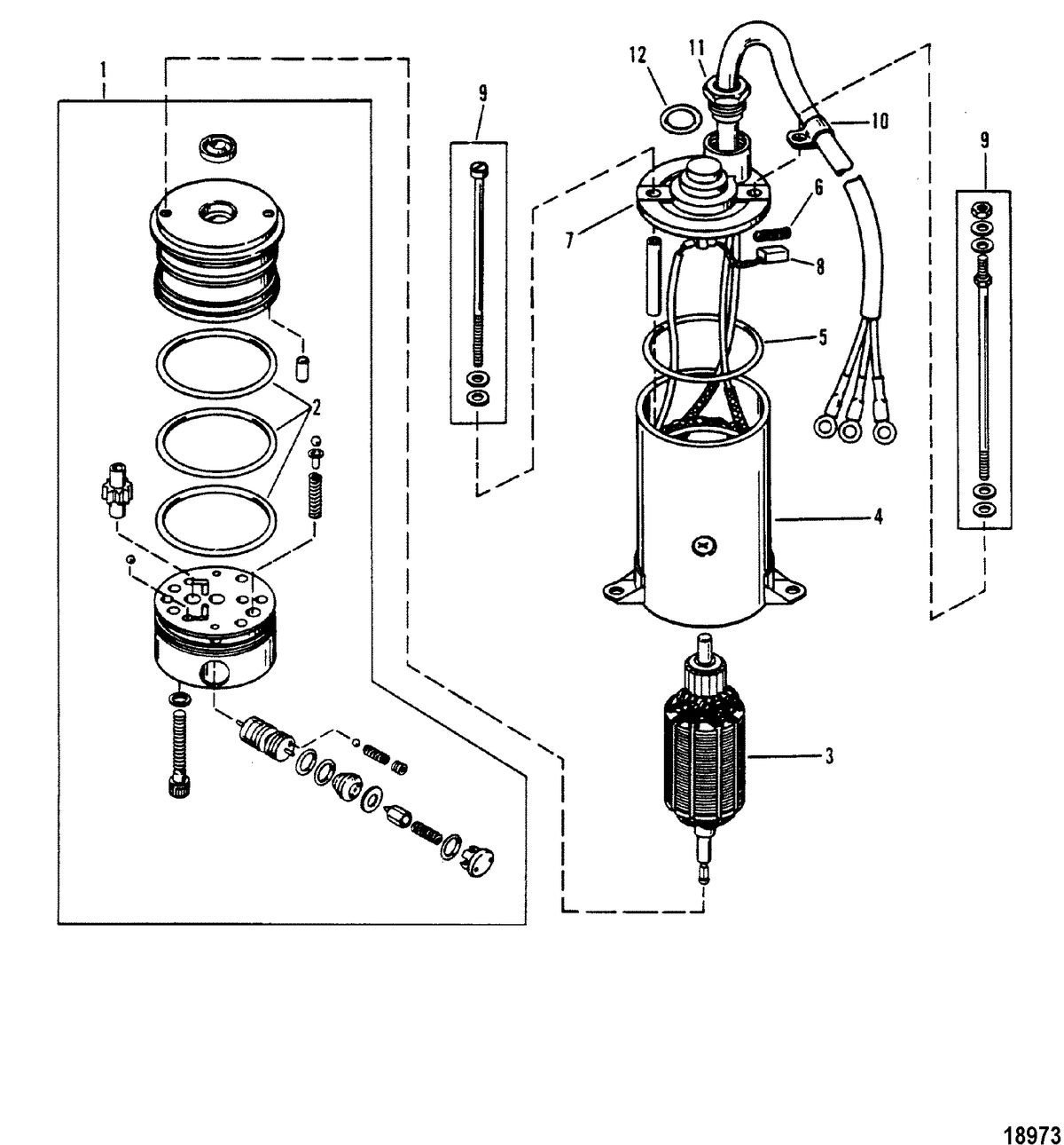 MERCURY/MARINER 90/115 H.P. (INLINE) Power Trim Pump(Prestolite Round Motor)