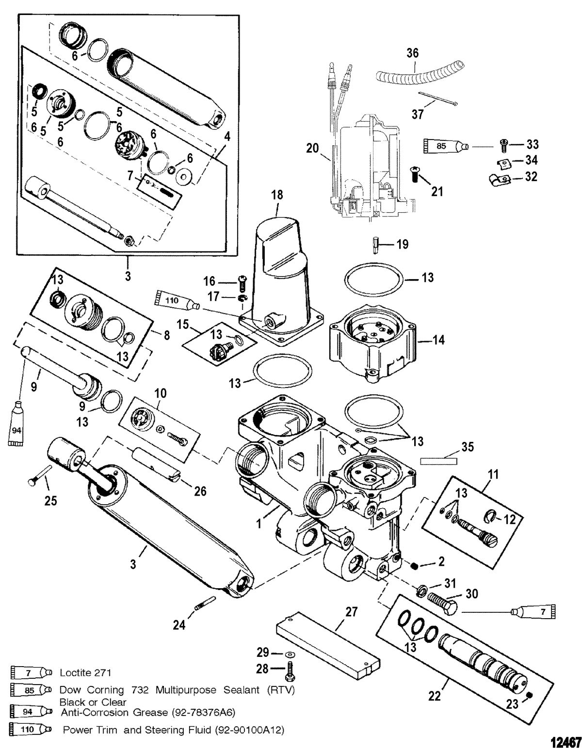 MERCURY/MARINER 200/225 (3.0L DFI) POWER TRIM COMPONENTS(REMOVABLE PUMP HOUSING)