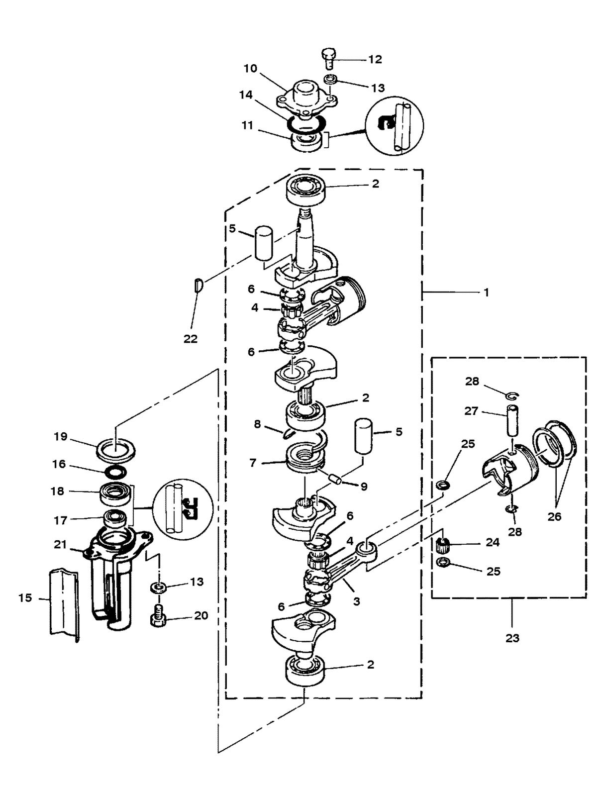 MARINER 8 H.P. K CRANKSHAFT AND PISTON