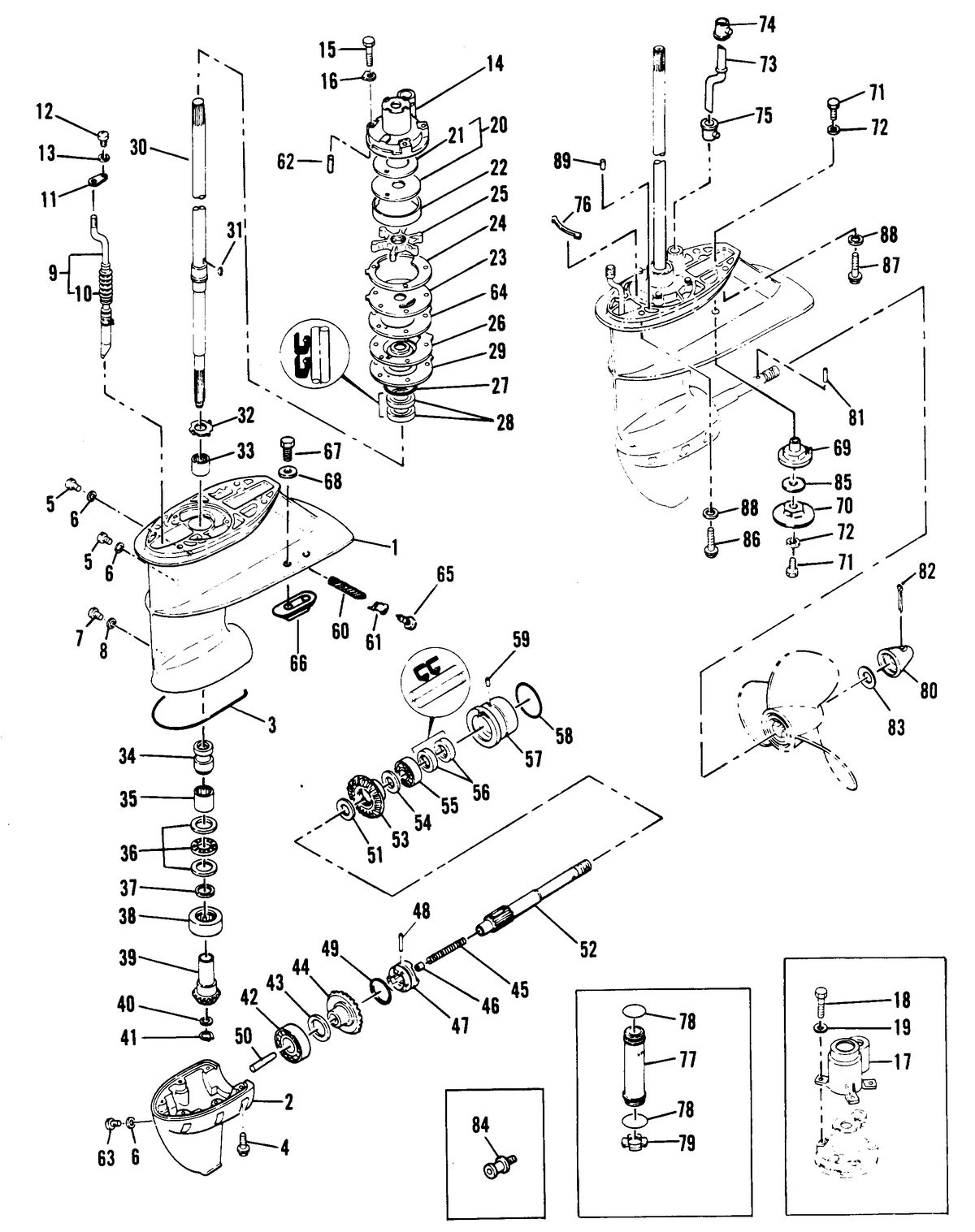 MARINER 30 H.P. W/MARATHON GEARHOUSING ASSEMBLY