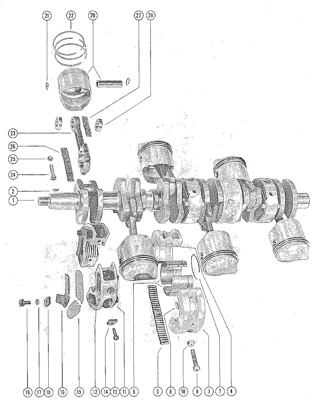 MERCURY MERC 700-1/2 CRANKSHAFT, PISTONS AND CONNECTING RODS