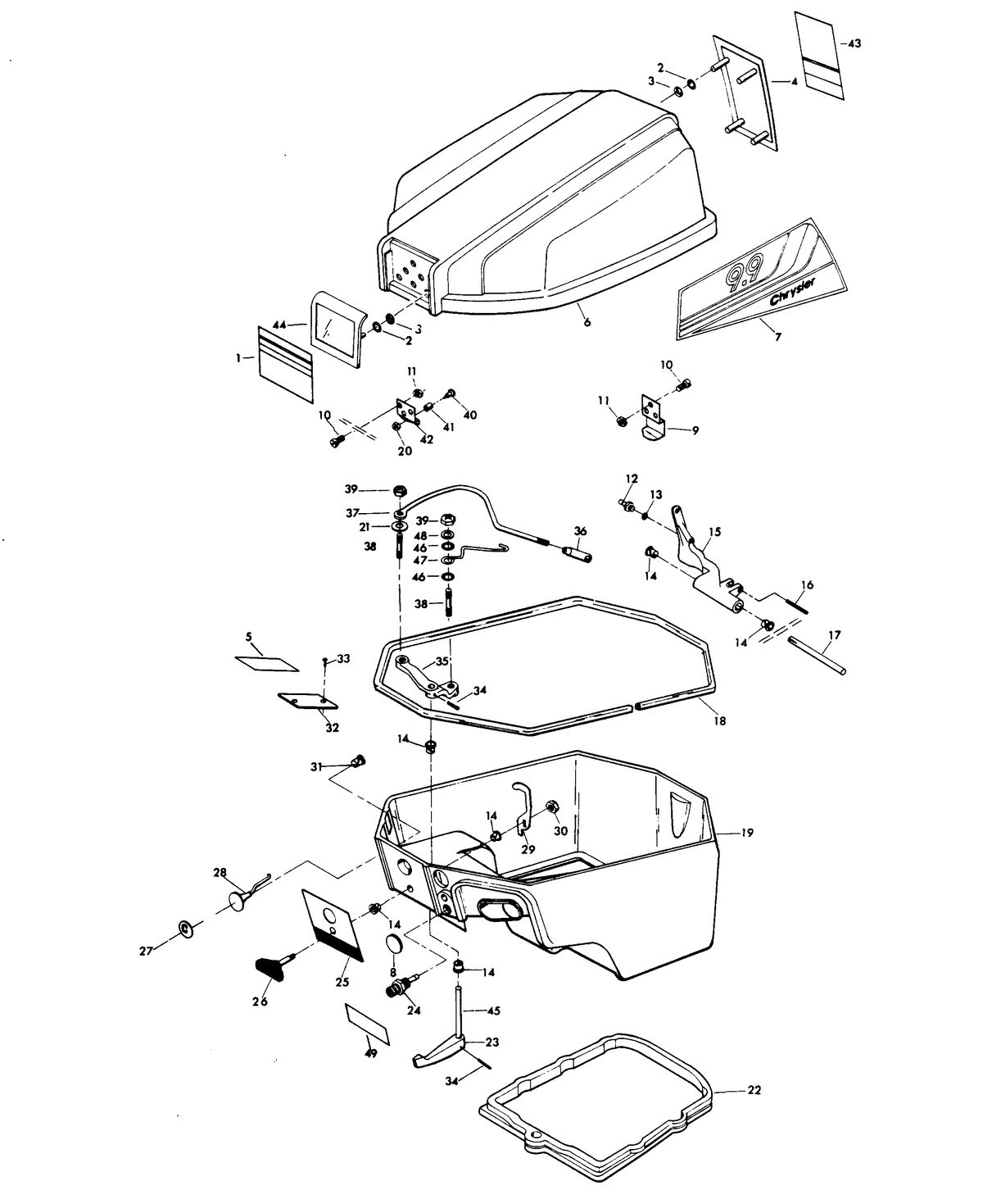 CHRYSLER 9.9 H.P. ENGINE COVER AND SUPPORT PLATE (MANUAL START MODELS)
